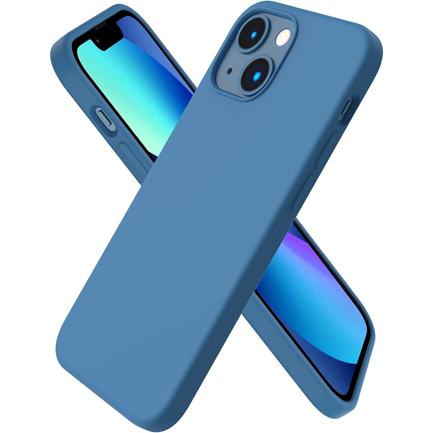 ORNARTO Compatible with iPhone 13 Mini Case, Slim Liquid Silicone 3 Layers Full Covered Soft Gel Rubber with Microfiber Case Cover 5.4 inch-Blue