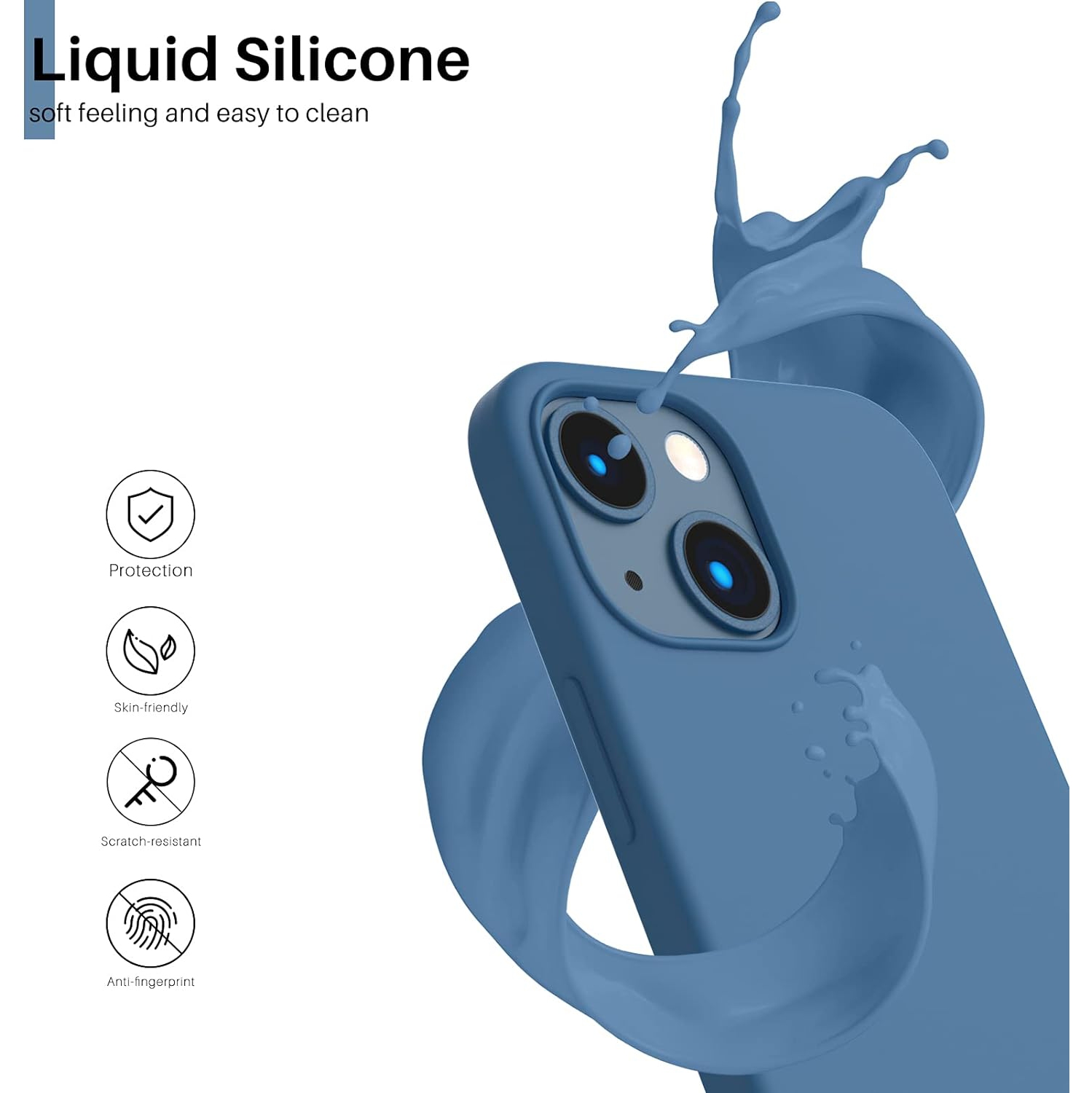 ORNARTO Compatible with iPhone 13 Mini Case, Slim Liquid Silicone 3 Layers Full Covered Soft Gel Rubber with Microfiber Case Cover 5.4 inch-Blue