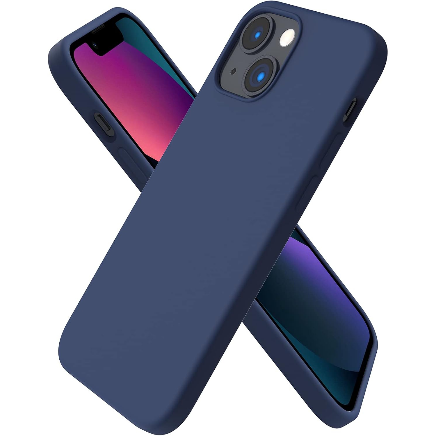 ORNARTO Compatible with iPhone 13 Mini Case, Slim Liquid Silicone 3 Layers Full Covered Soft Gel Rubber with Microfiber Case Cover 5.4 inch-Navy Blue