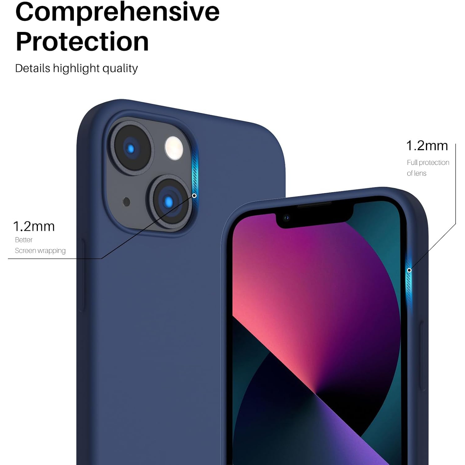 ORNARTO Compatible with iPhone 13 Mini Case, Slim Liquid Silicone 3 Layers Full Covered Soft Gel Rubber with Microfiber Case Cover 5.4 inch-Navy Blue