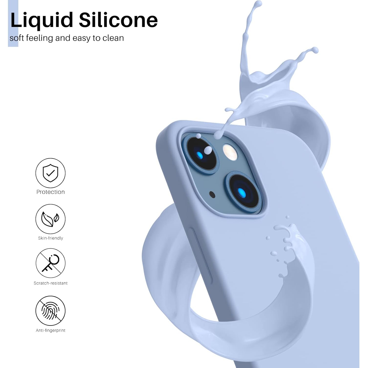 ORNARTO compatible avec iPhone 13 Mini, Slim Liquid silicone 3 couches, caoutchouc souple entièrement recouvert de gel et étui en microfibre