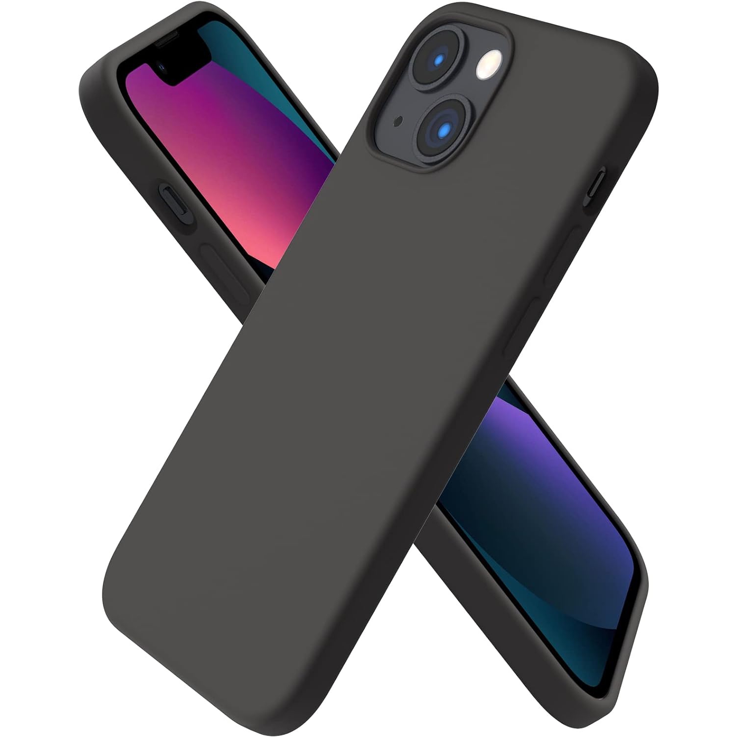 ORNARTO Compatible with iPhone 13 Mini Case, Slim Liquid Silicone 3 Layers Full Covered Soft Gel Rubber with Microfiber Case Cover 5.4 inch-Space Gray