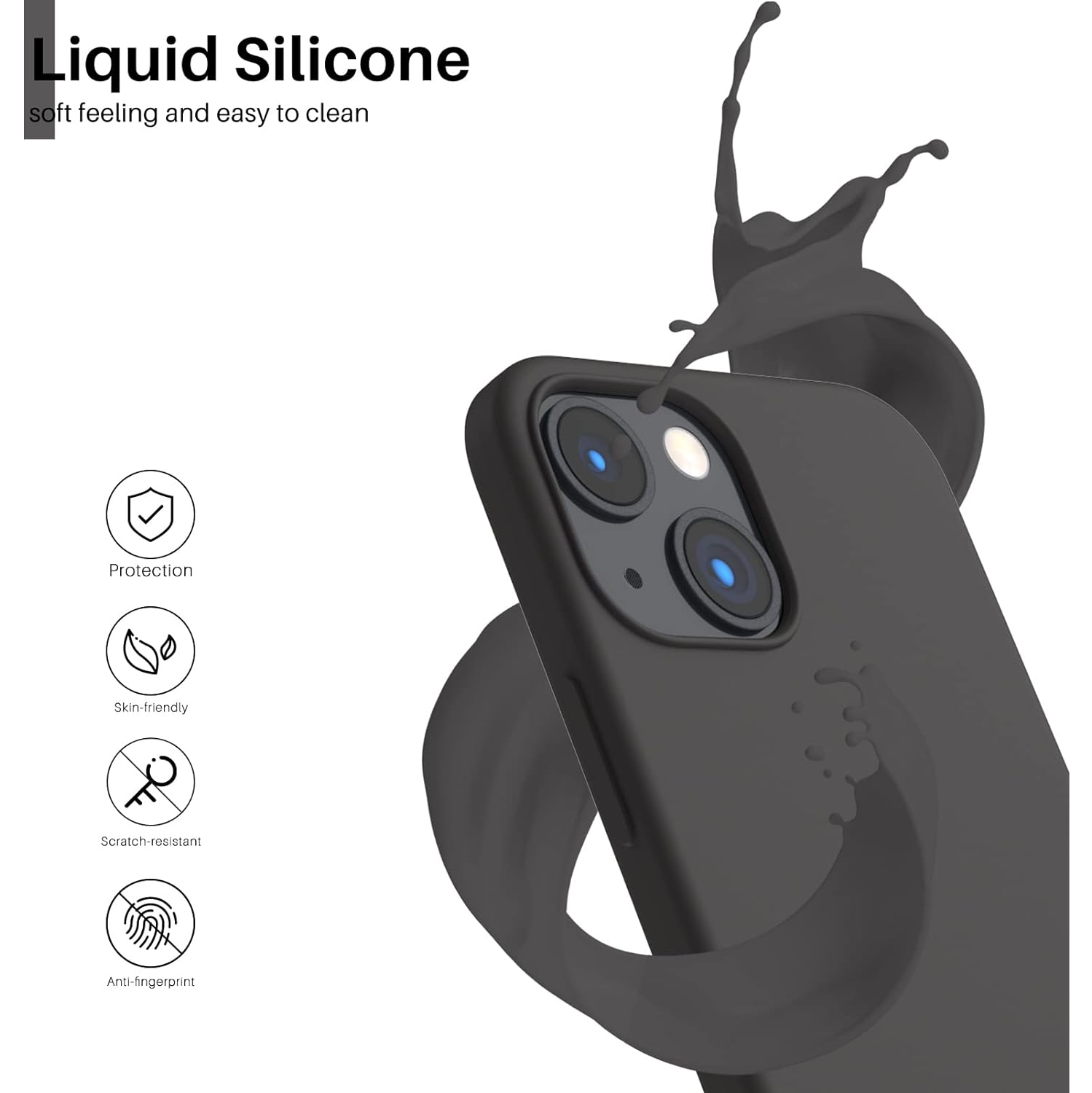 ORNARTO Compatible with iPhone 13 Mini Case, Slim Liquid Silicone 3 Layers Full Covered Soft Gel Rubber with Microfiber Case Cover 5.4 inch-Space Gray