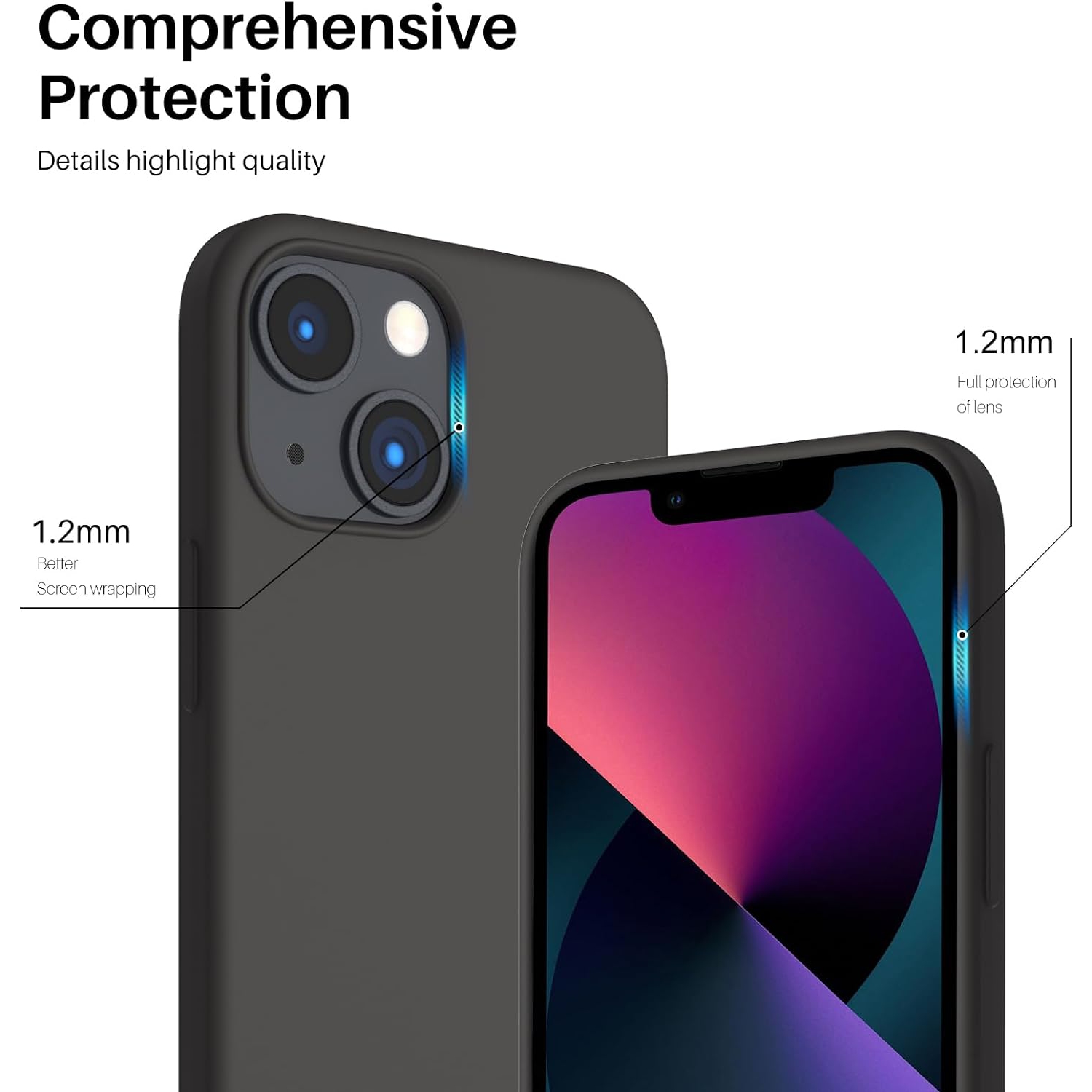 ORNARTO Compatible with iPhone 13 Mini Case, Slim Liquid Silicone 3 Layers Full Covered Soft Gel Rubber with Microfiber Case Cover 5.4 inch-Space Gray