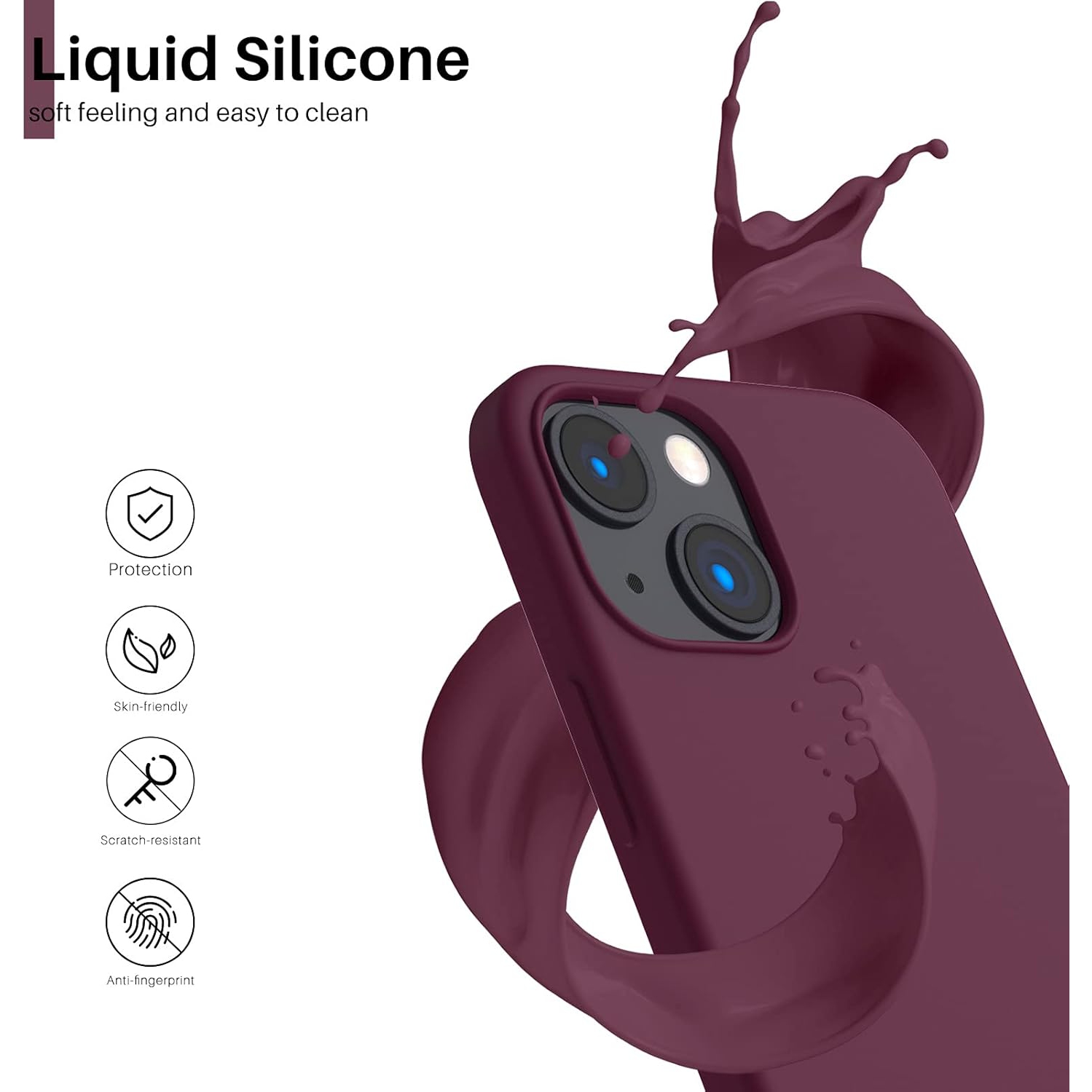 ORNARTO compatible avec iPhone 13 Mini, Slim Liquid silicone 3 couches, caoutchouc souple entièrement recouvert de gel avec étui en microfibre