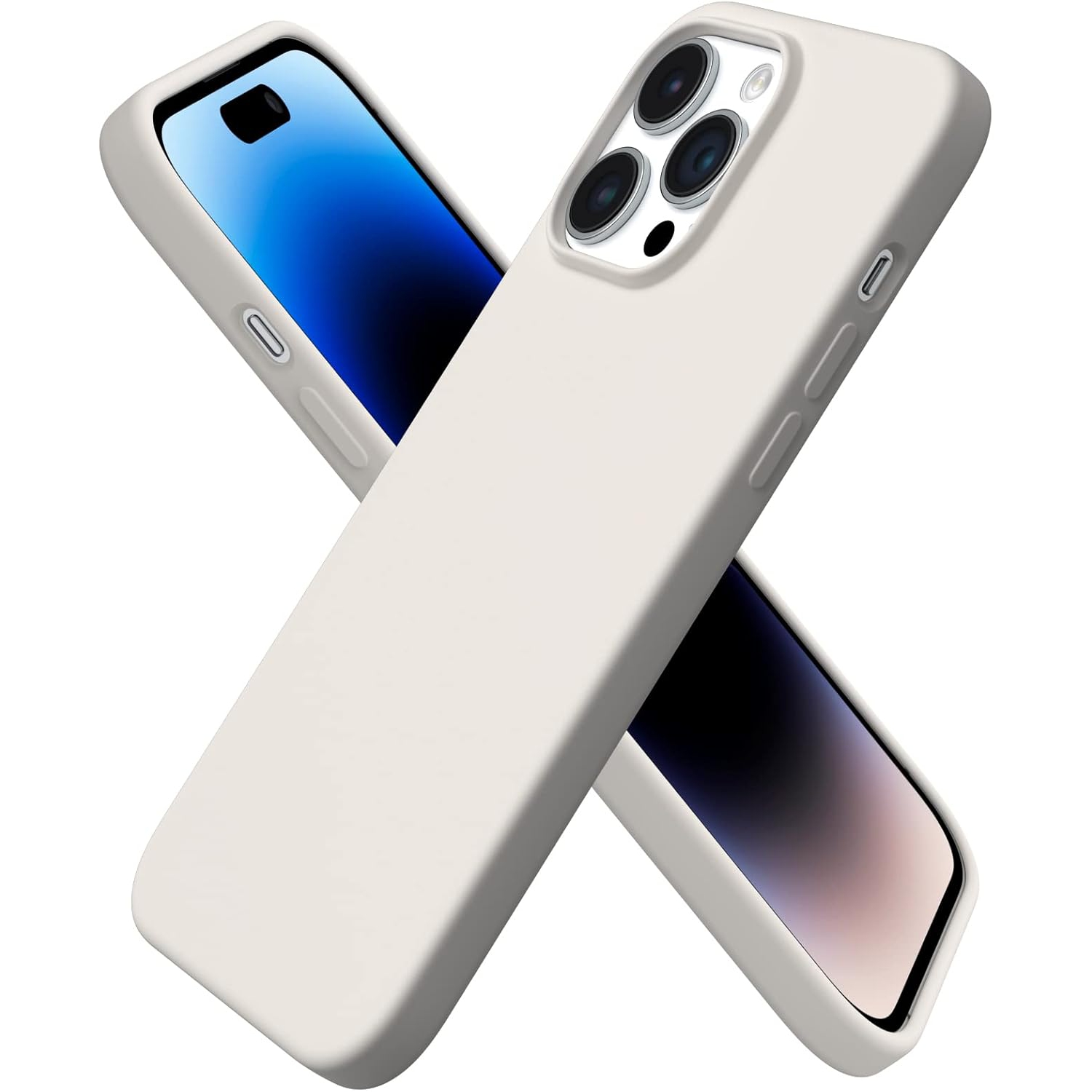 ORNARTO Compatible with iPhone 14 Pro Max Case 6.7, Slim Liquid Silicone 3 Layers Full Covered Soft Gel Rubber Case Protective Cover 6.7 inch-Stone