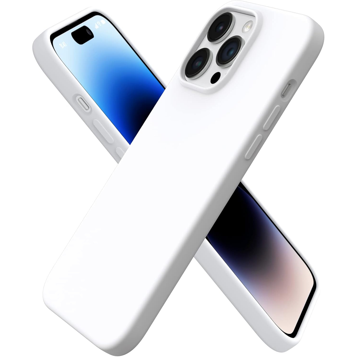 ORNARTO Compatible with iPhone 14 Pro Max Case 6.7, Slim Liquid Silicone 3 Layers Full Covered Soft Gel Rubber Case Protective Cover 6.7 inch-White