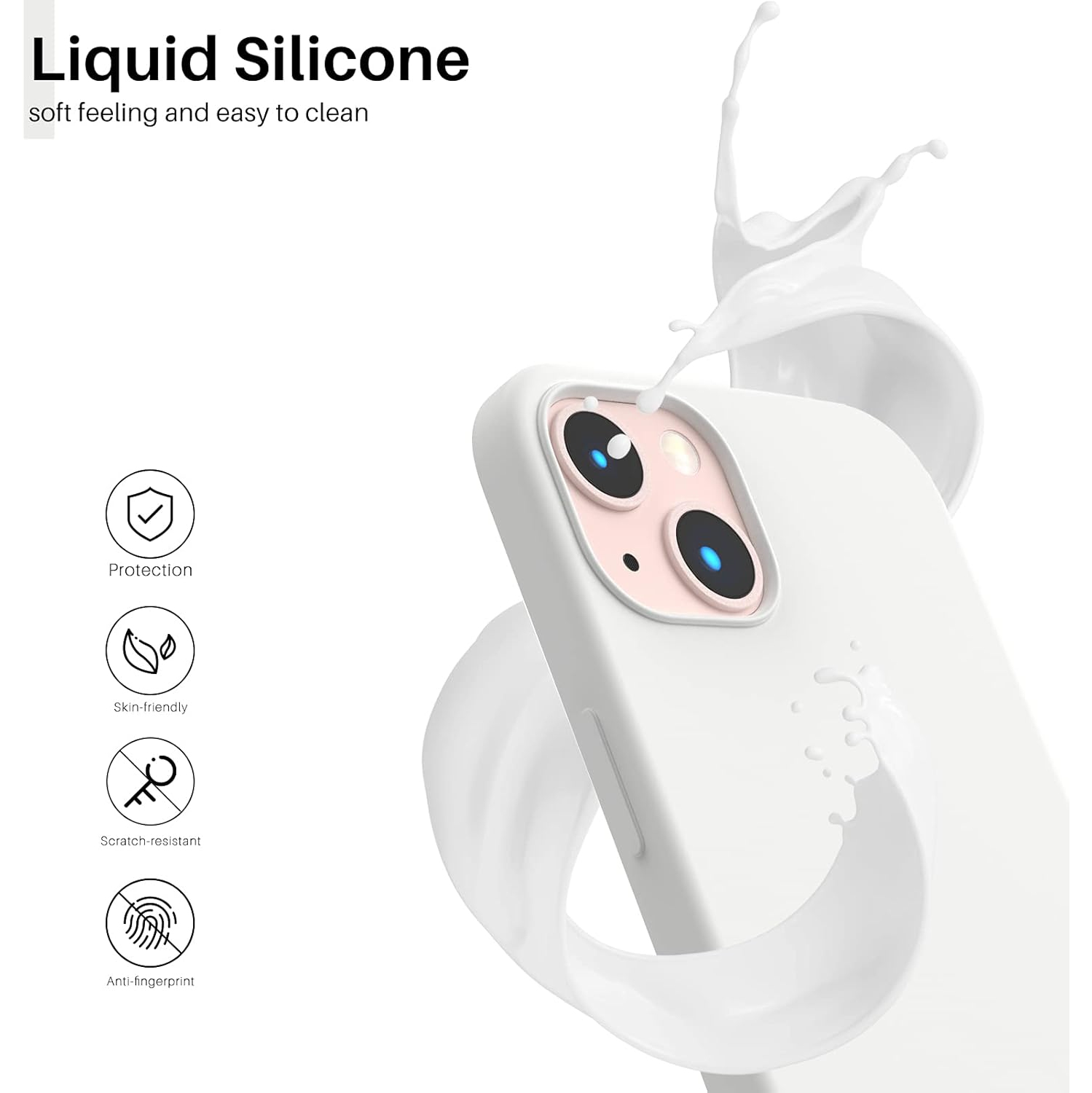 ORNARTO compatible avec l’étui iPhone 13 6,1, Slim Liquid silicone 3 couches, étui souple entièrement recouvert en caoutchouc de gel,