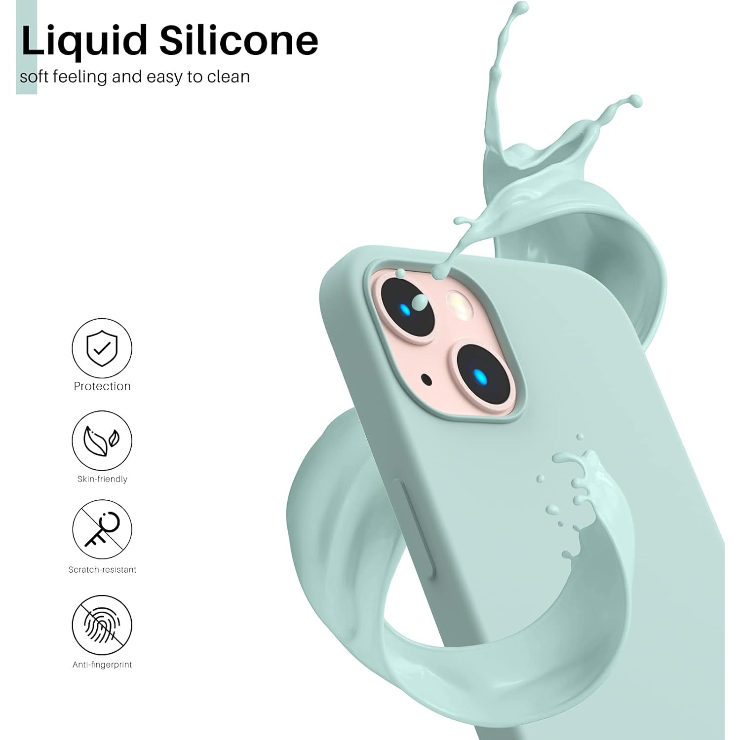 ORNARTO compatible avec l’étui iPhone 13 6,1, Slim Liquid silicone 3 couches, couverture souple en caoutchouc de gel, étui 6,1&nbsp;po-Vert menthe