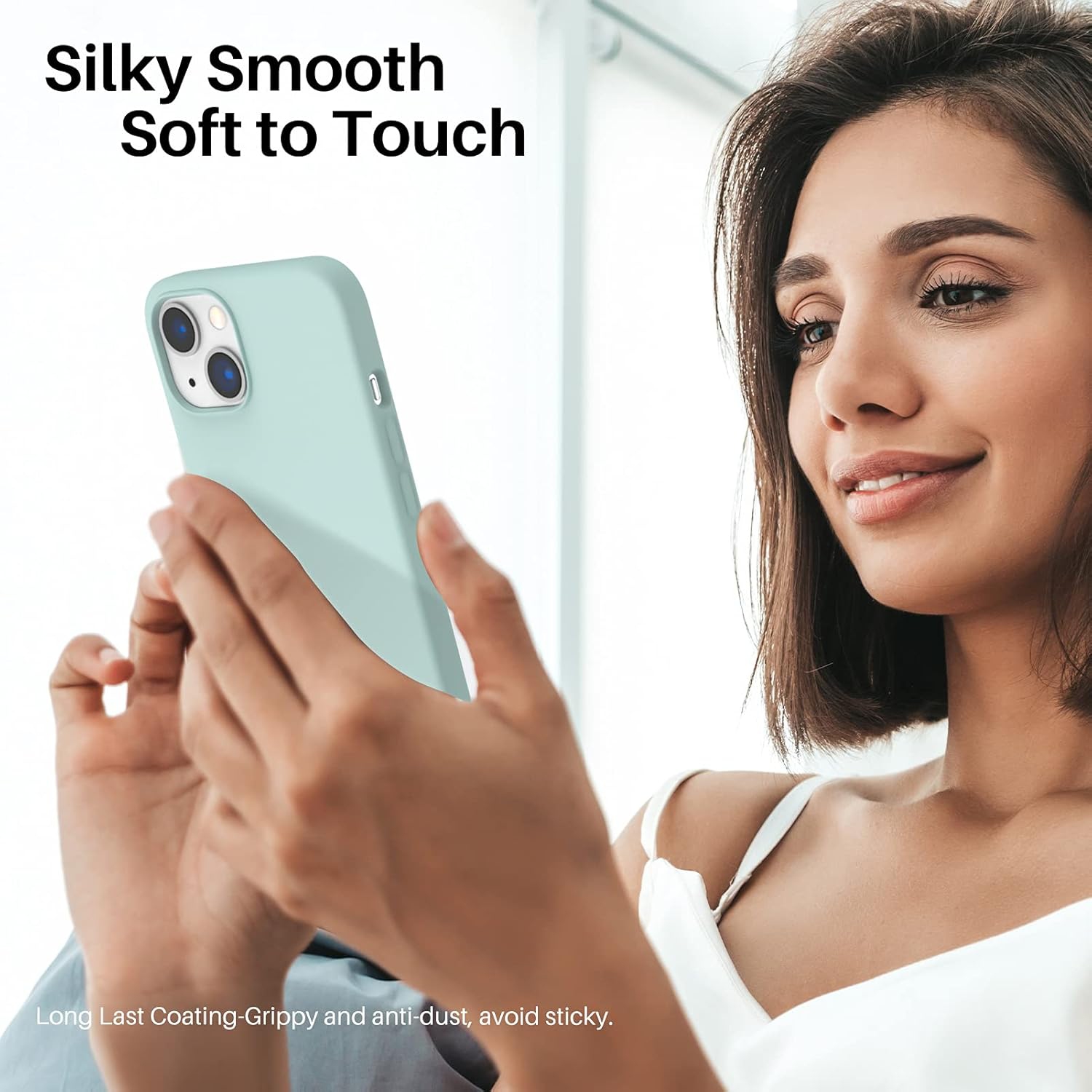 ORNARTO compatible avec l’étui iPhone 13 6,1, Slim Liquid silicone 3 couches, couverture souple en caoutchouc de gel, étui 6,1&nbsp;po-Vert menthe