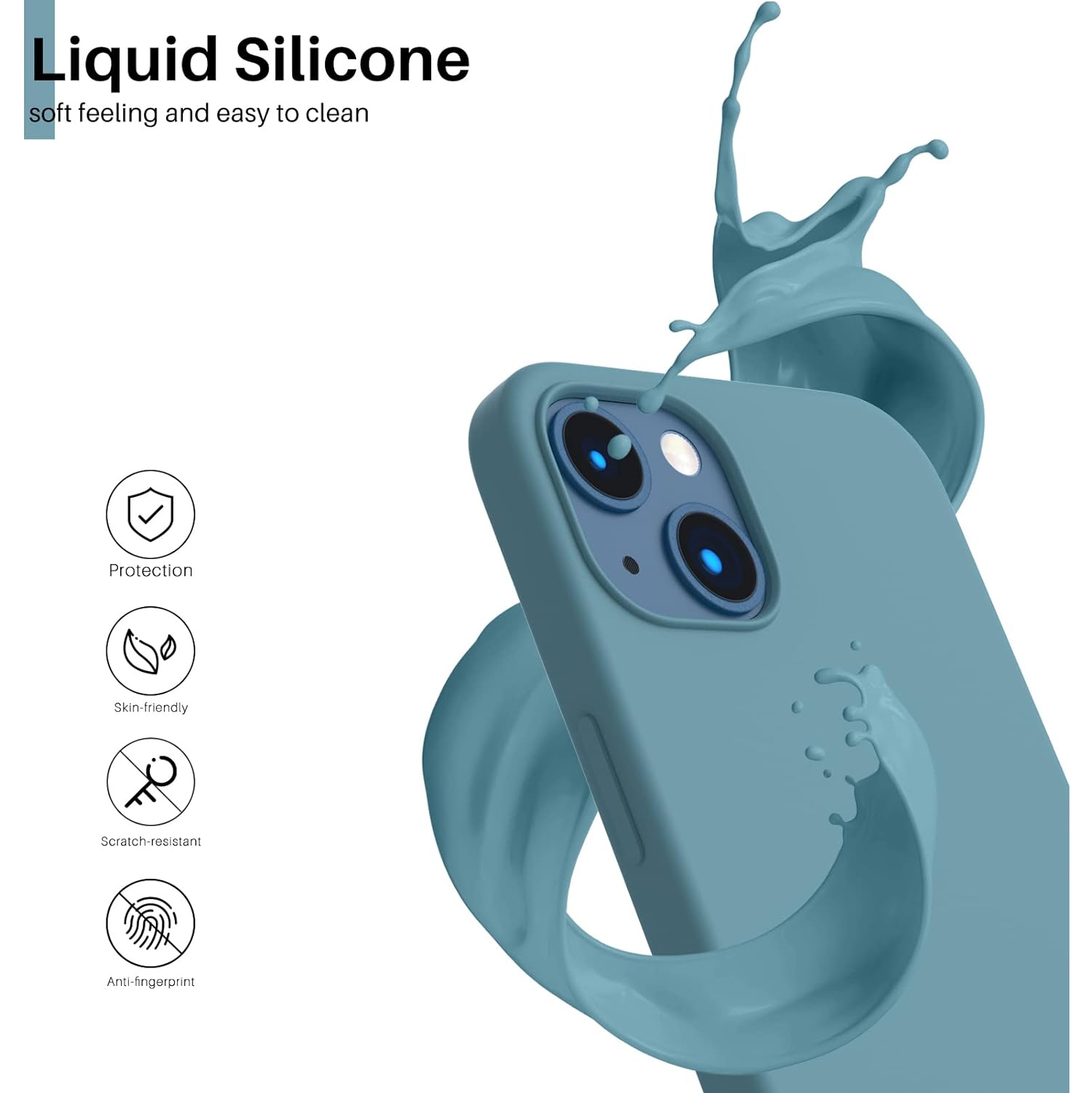 ORNARTO compatible avec l'étui iPhone 13 6,1, étui mince en silicone liquide 3 couches, étui souple en caoutchouc de gel, couverture