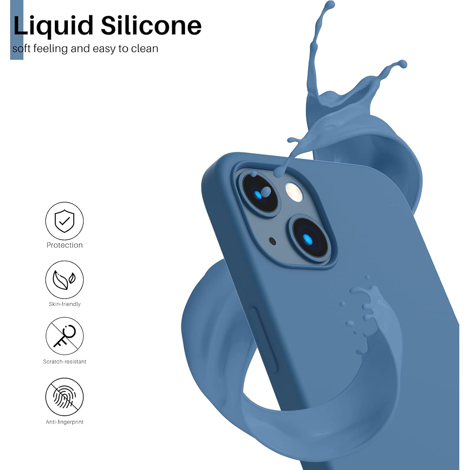 ORNARTO Compatible with iPhone 13 Case 6.1, Slim Liquid Silicone 3 Layers Full Covered Soft Gel Rubber Case Cover 6.1 inch-Blue