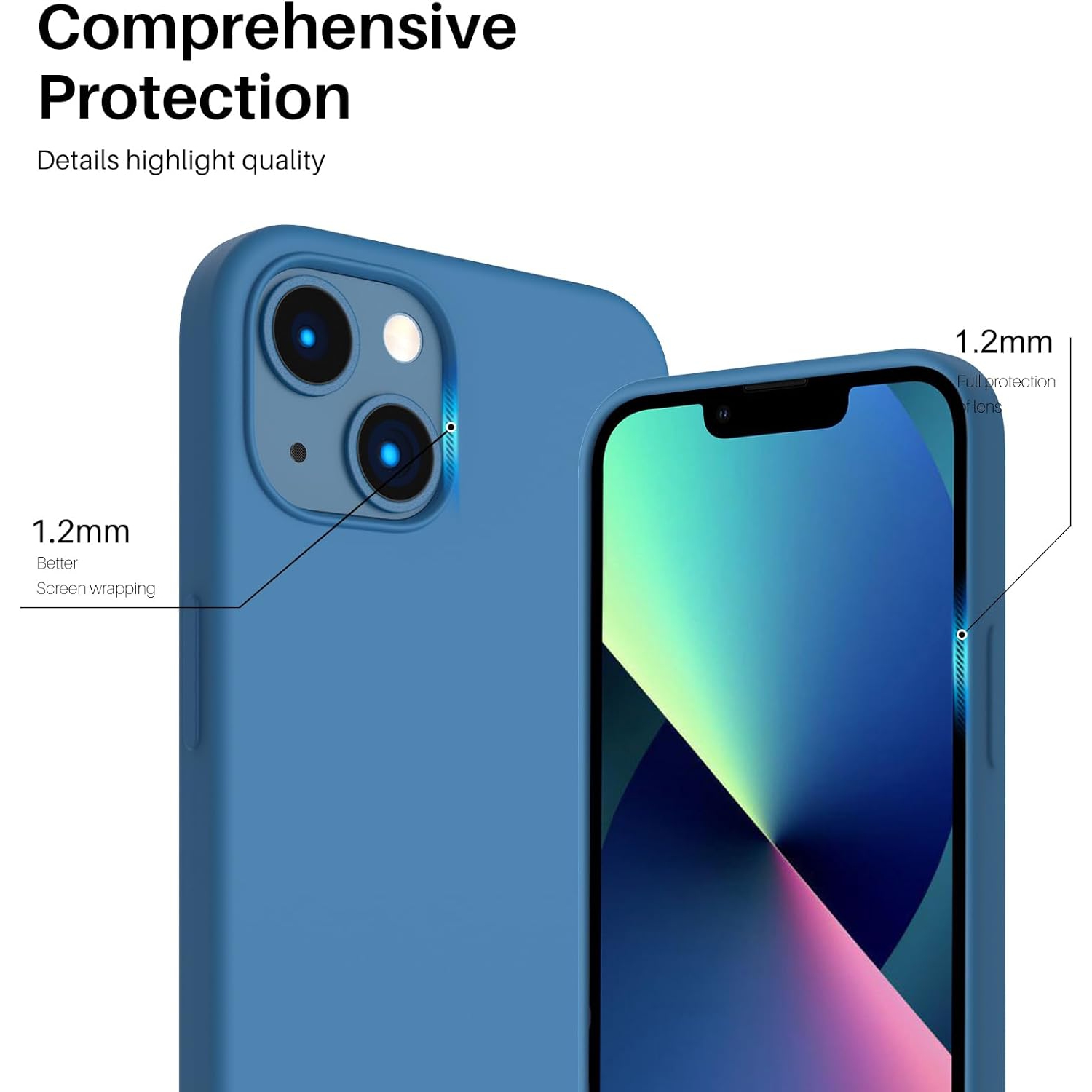 ORNARTO Compatible with iPhone 13 Case 6.1, Slim Liquid Silicone 3 Layers Full Covered Soft Gel Rubber Case Cover 6.1 inch-Blue