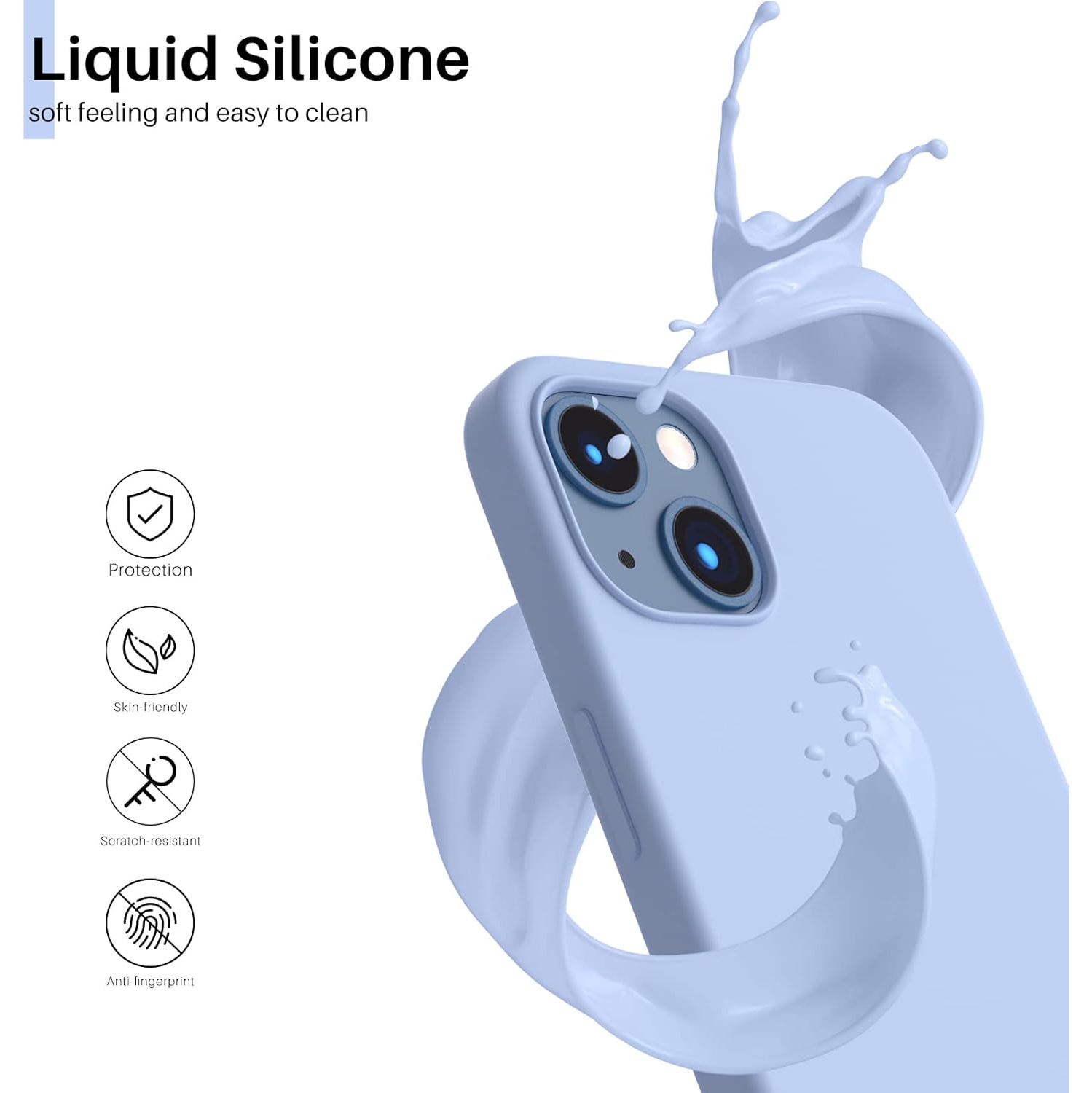 ORNARTO compatible avec l’étui iPhone 13 6,1, Slim Liquid silicone 3 couches, couverture souple en caoutchouc de gel, couverture 6,1&nbsp;po-Bleu