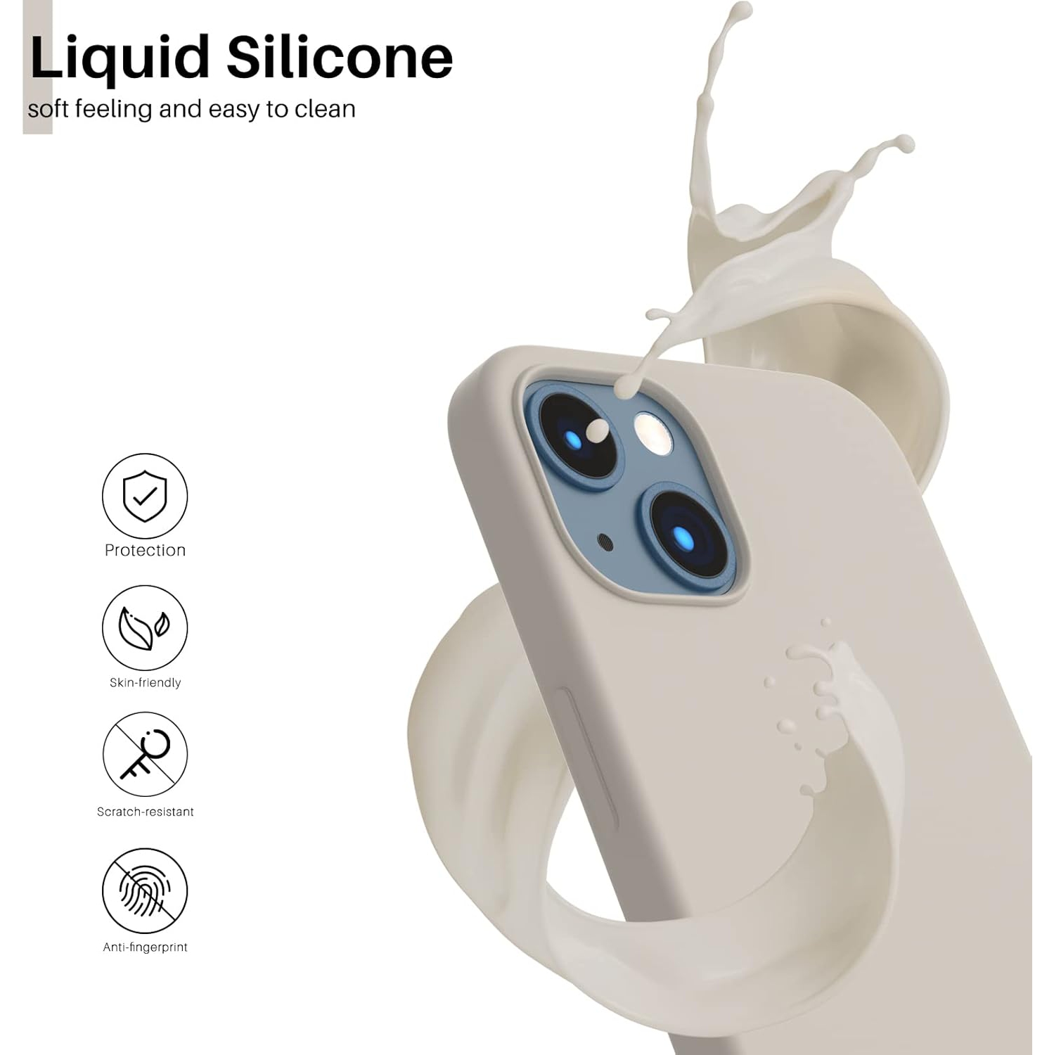 ORNARTO compatible avec l’étui iPhone 13 6,1, Slim Liquid silicone 3 couches, couverture souple en caoutchouc de gel, couverture 6,1&nbsp;po-Gris