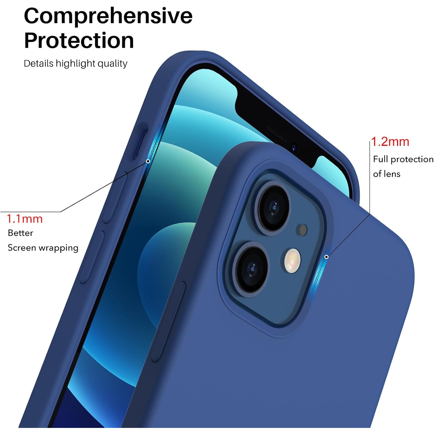 ORNARTO Compatible with iPhone 12 Case 6.1 and iPhone 12 Pro Case, Slim Liquid Silicone 3 Layers Full Covered Soft Gel Rubber Case Cover 6.1