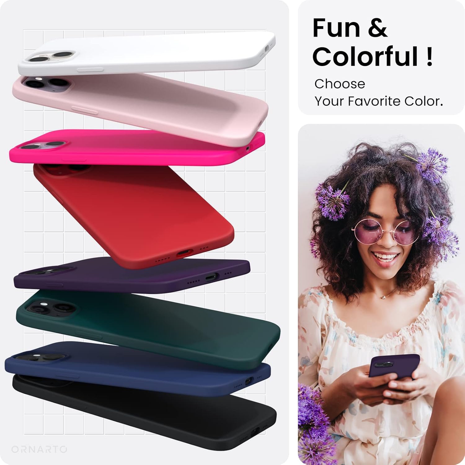 ORNARTO compatible avec l'étui iPhone 14 6,1, étui protecteur mince 3 couches silicone liquide, étui souple en caoutchouc gel, protection