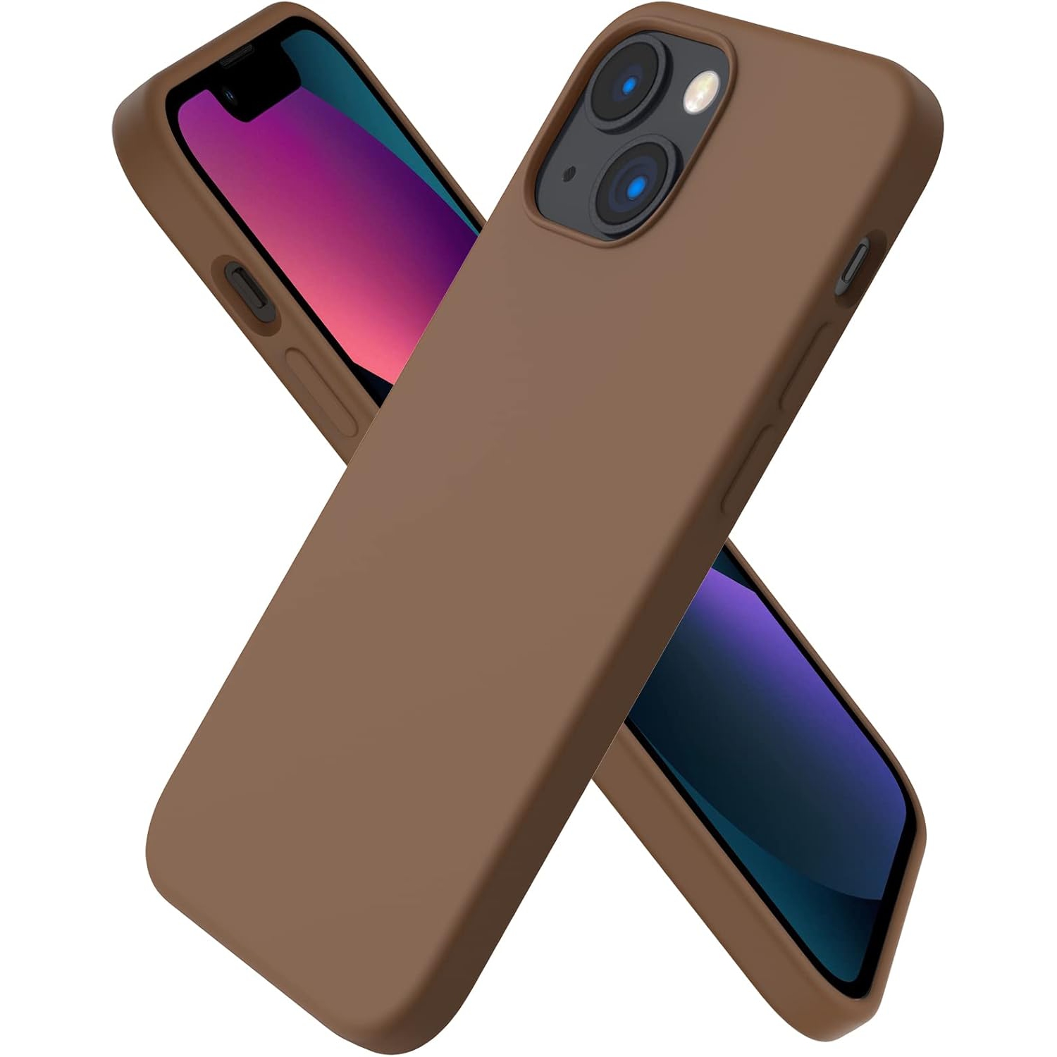 ORNARTO Compatible with iPhone 13 Mini Case, Slim Liquid Silicone 3 Layers Full Covered Soft Gel Rubber with Microfiber Case Cover 5.4 inch-Brown