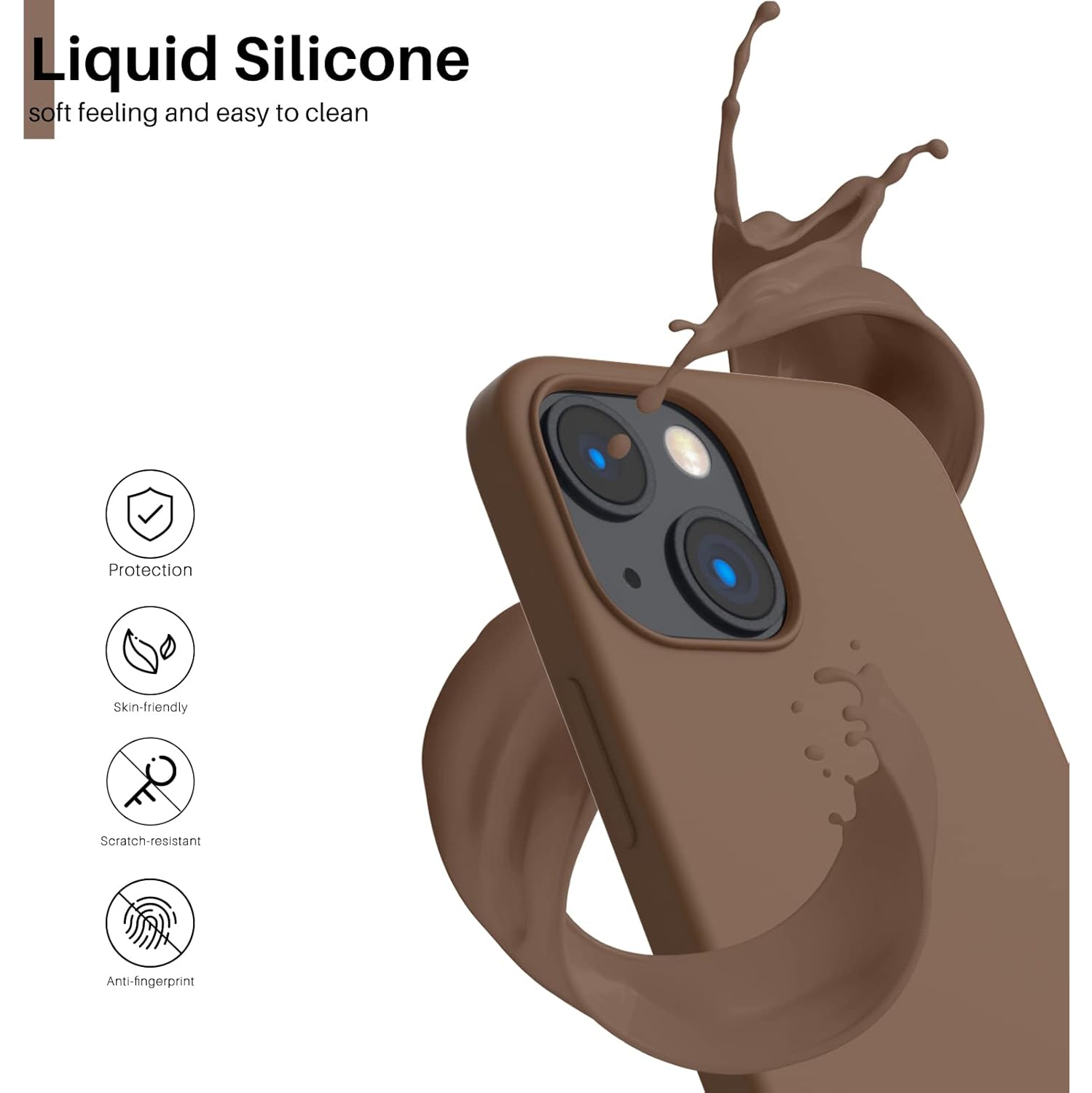 ORNARTO Compatible with iPhone 13 Mini Case, Slim Liquid Silicone 3 Layers Full Covered Soft Gel Rubber with Microfiber Case Cover 5.4 inch-Brown