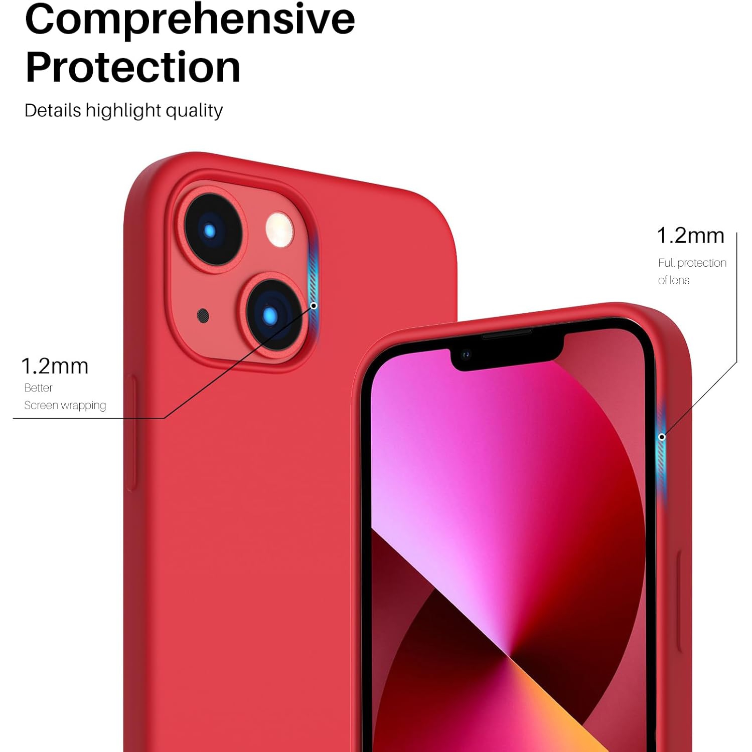 ORNARTO compatible avec iPhone 13 Mini, Slim Liquid silicone 3 couches, caoutchouc souple entièrement recouvert de gel avec étui en microfibre