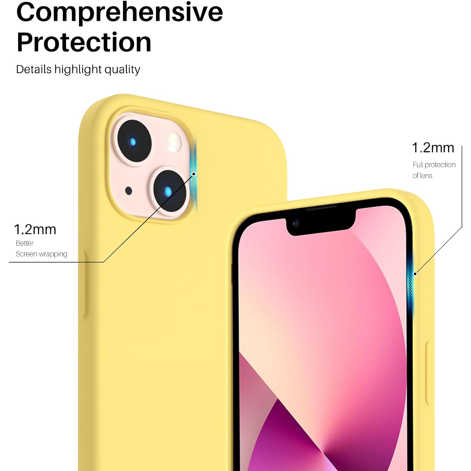 ORNARTO compatible avec l’étui iPhone 13 6,1, Slim Liquid silicone 3 couches, étui souple en caoutchouc, entièrement recouvert, étui