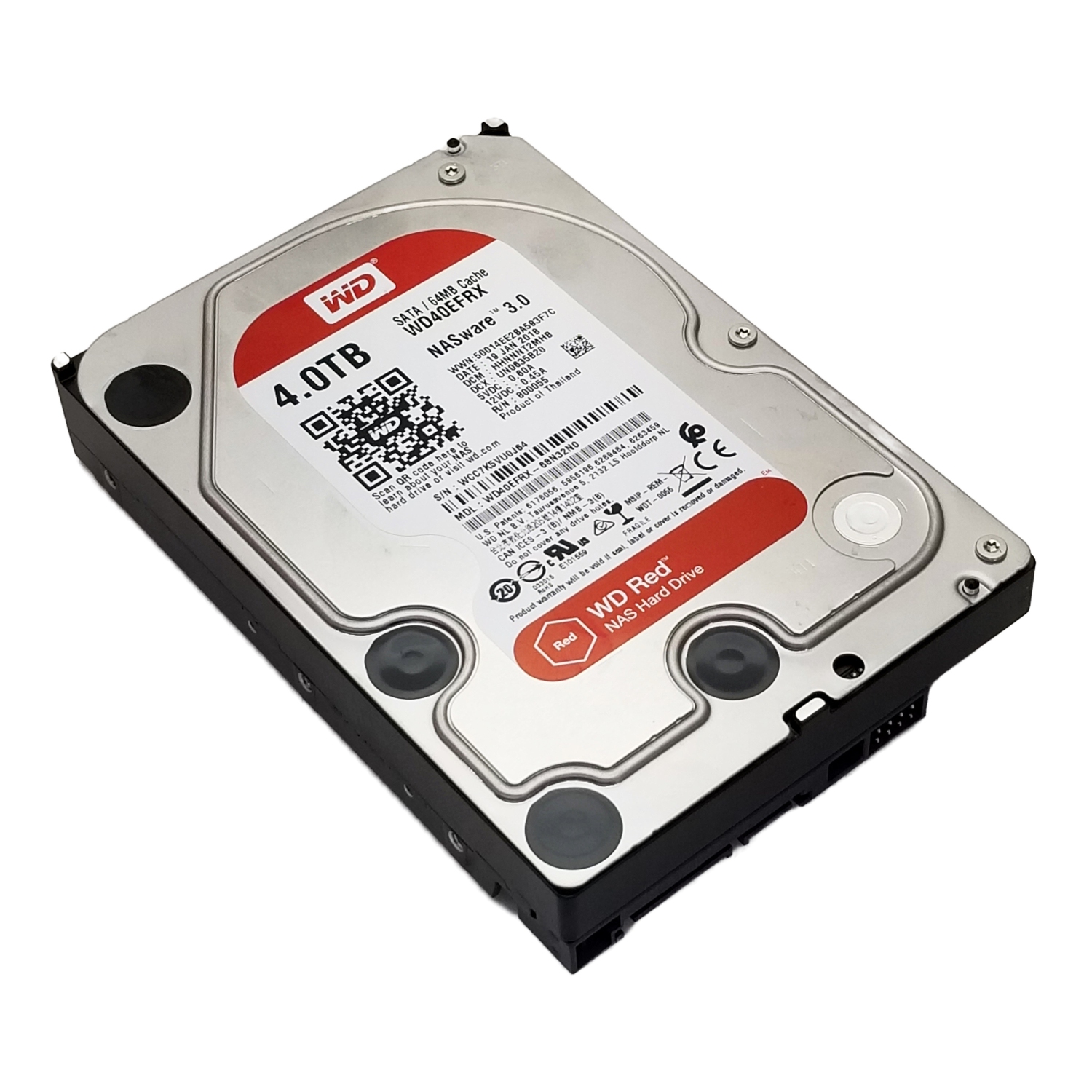 Disque dur NAS 4&nbsp;To de Western Digital - 5400&nbsp;tr/min, cache 64&nbsp;Mo, SATA 6Gb Go/s 3,5 po WD40EFRX-68N32N0 OEM, remis à neuf