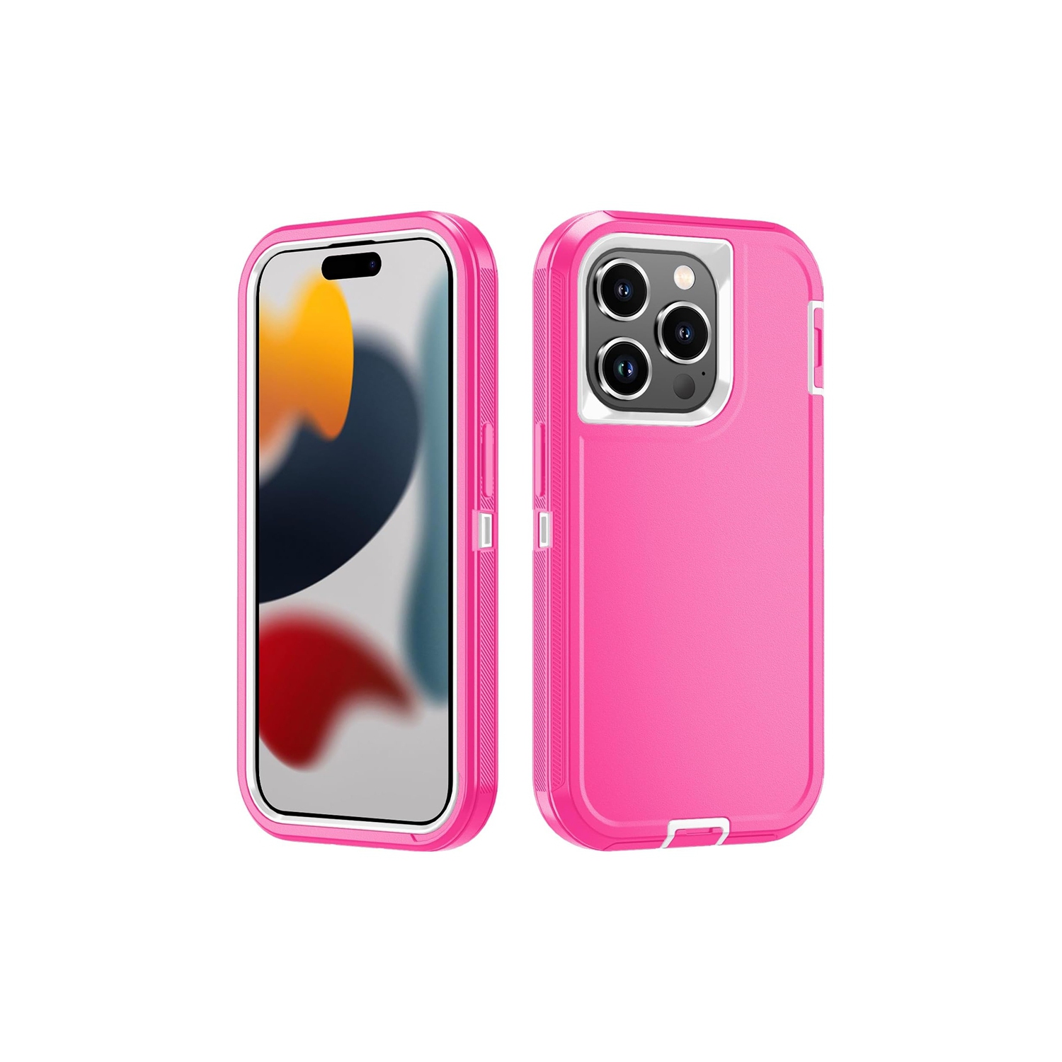 [CS] Triple 3 Layers Shockproof Heavy Duty Defender Hard Case for iPhone 16 Pro, Hot Pink