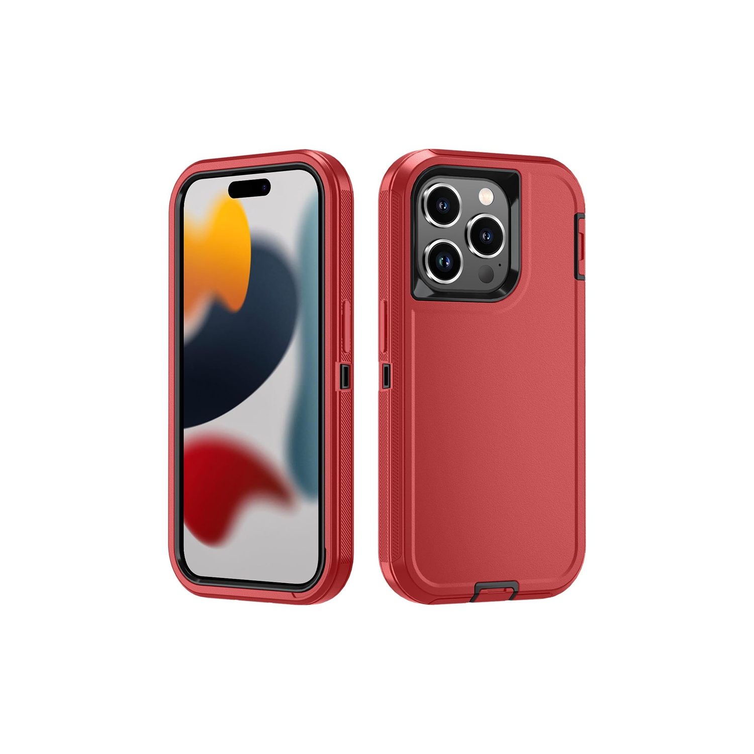 [CS] Triple 3 Layers Shockproof Heavy Duty Defender Hard Case for iPhone 16 Pro, Red