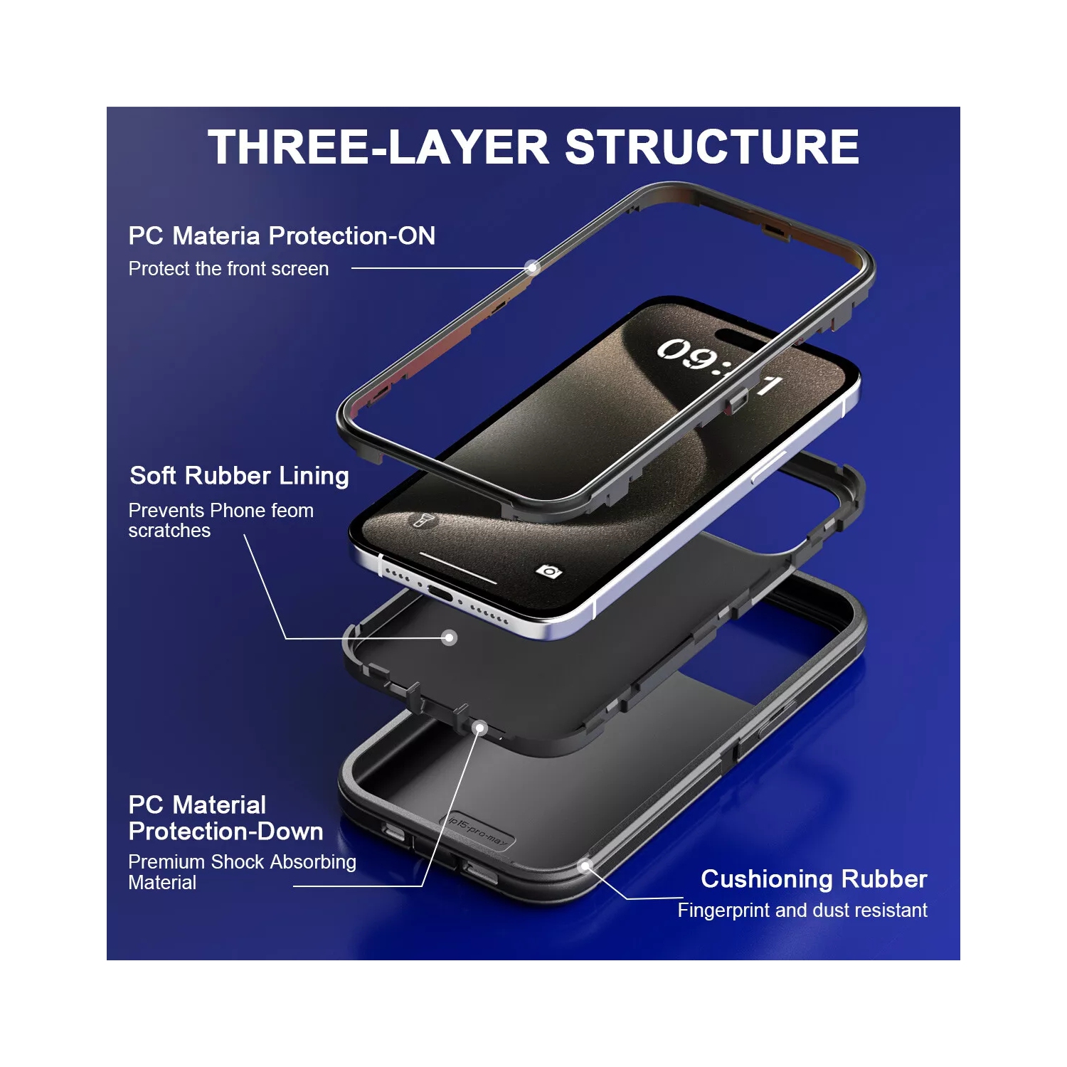 [CS] Triple 3 Layers Shockproof Heavy Duty Defender Hard Case for iPhone 16 Pro, Purple