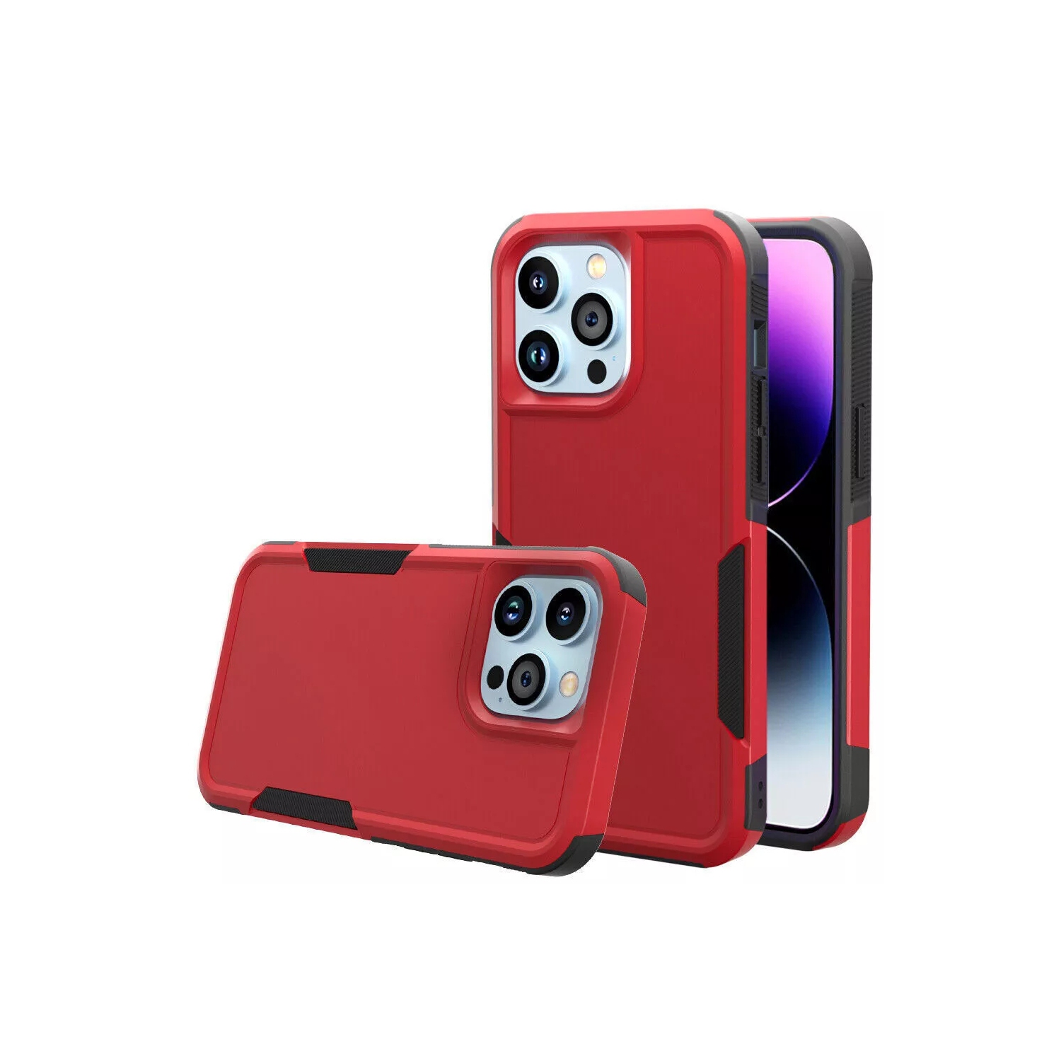 [CS] Dual Layers Heavy Duty Rubber Armor Hard Case Cover for iPhone 16 Pro, Red