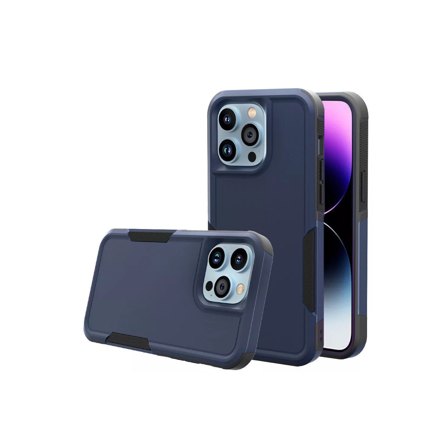 [CS] Dual Layers Heavy Duty Rubber Armor Hard Case Cover for iPhone 16 Pro, Navy