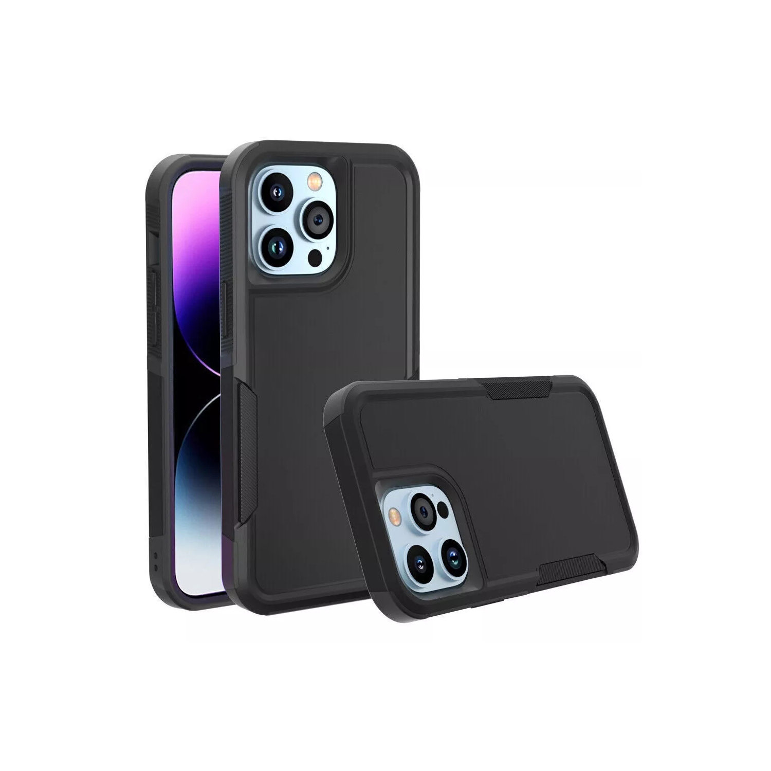 [CS] Dual Layers Heavy Duty Rubber Armor Hard Case Cover for iPhone 16 Pro, Black