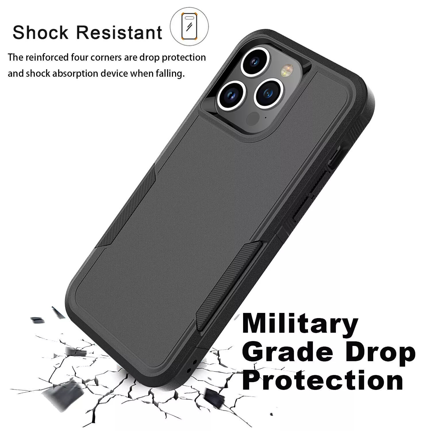 [CS] Dual Layers Heavy Duty Rubber Armor Hard Case Cover for iPhone 16 Pro, Black