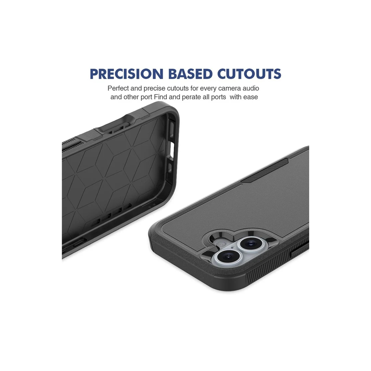 [CS] Dual Layers Heavy Duty Rubber Armor Hard Case Cover for iPhone 16 Plus, Navy