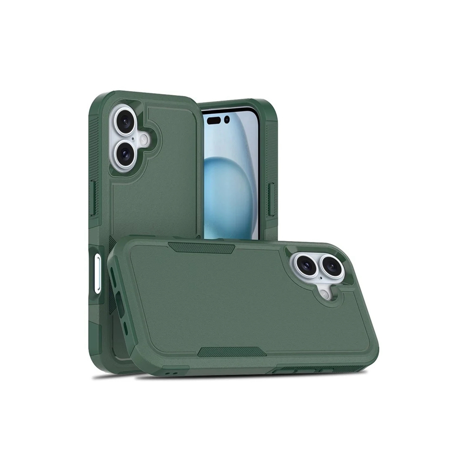 [CS] Dual Layers Heavy Duty Rubber Armor Hard Case Cover for iPhone 16 Plus, Green