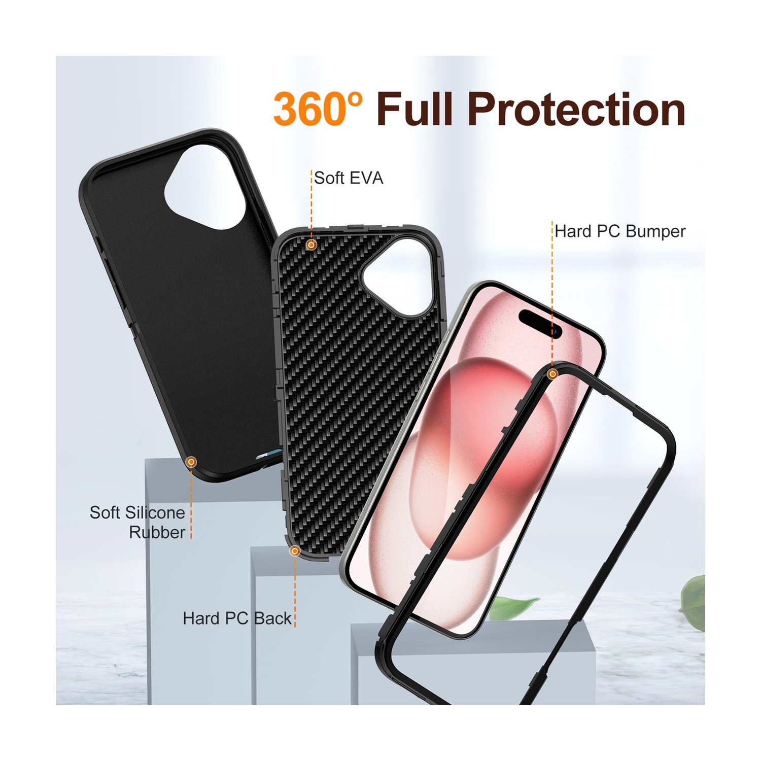 [CS] Triple 3 Layers Shockproof Heavy Duty Defender Hard Case for iPhone 16 Plus, Purple