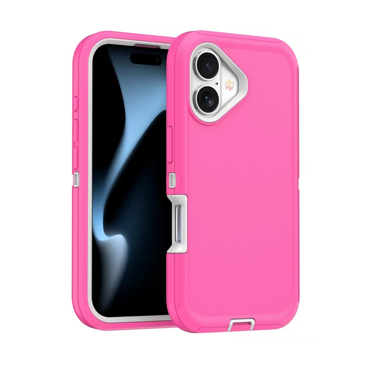 [CS] Triple 3 Layers Shockproof Heavy Duty Defender Hard Case for iPhone 16 Plus, Hot Pink