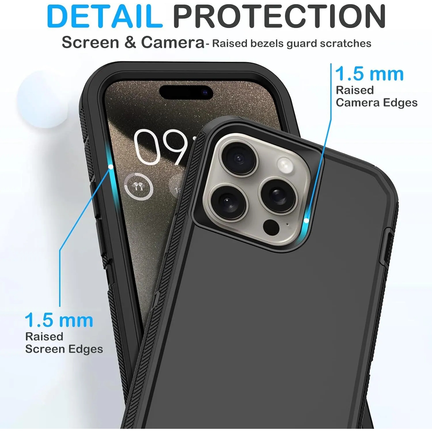 [CS] Étui rigide robuste antichoc à trois couches de 3 pour iPhone 16 Pro Max, noir