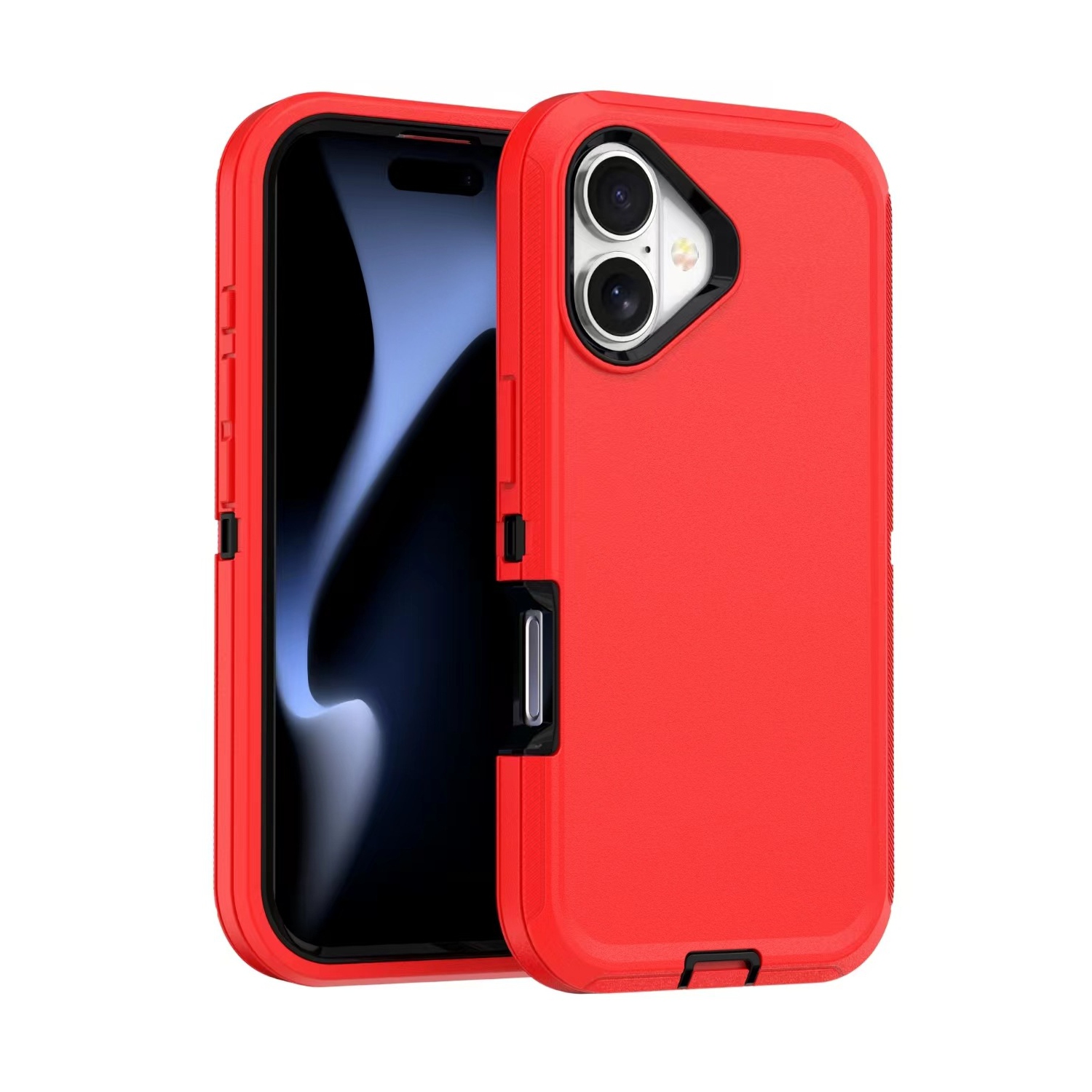 [CS] Triple 3 Layers Shockproof Heavy Duty Defender Hard Case for iPhone 16, Red