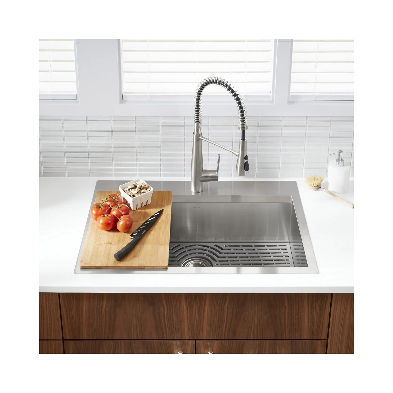 Kohler 33" Wide Pro-Inspired Kitchen Sink Kit w/ Cutting Board + Faucet