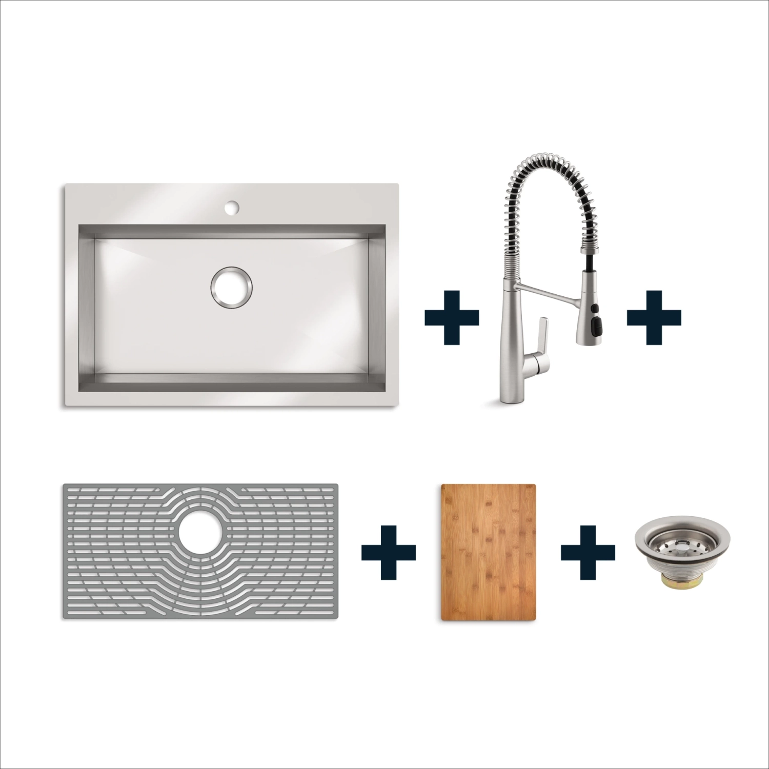 Kohler 33" Wide Pro-Inspired Kitchen Sink Kit w/ Cutting Board + Faucet