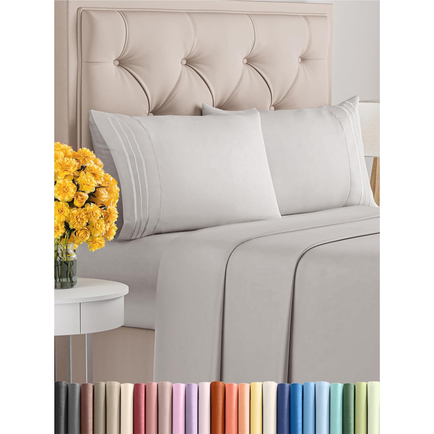 Ensemble de draps 4 pièces pour grand lit - Comfy Breathable & Cooling Sheets - draps Hotel Luxury - poches profondes, Easy-Fit, draps doux et sans