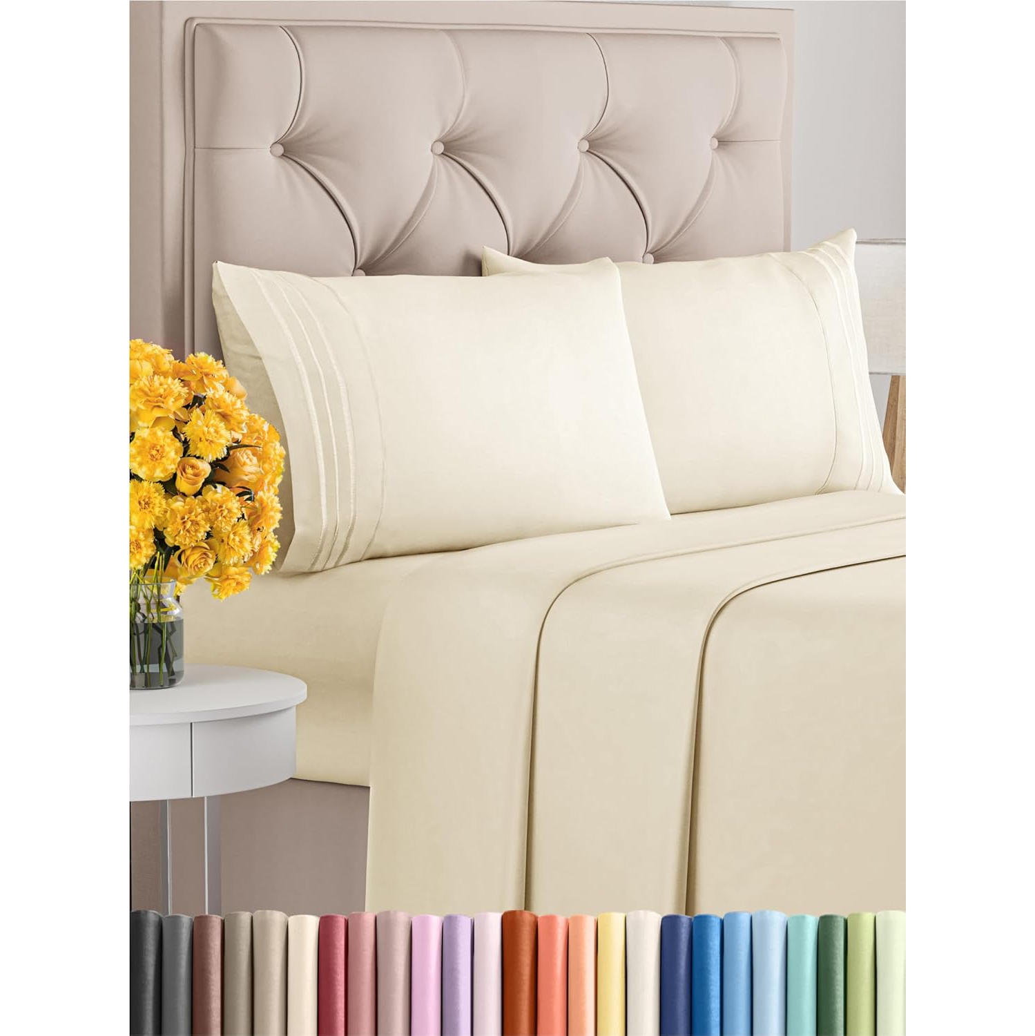 King Size 4 Piece Sheet Set - Comfy Breathable & Cooling Sheets - Hotel Luxury Bed Sheets - Deep Pockets, Easy-Fit, Soft & Wrinkle Free Sheets - Off