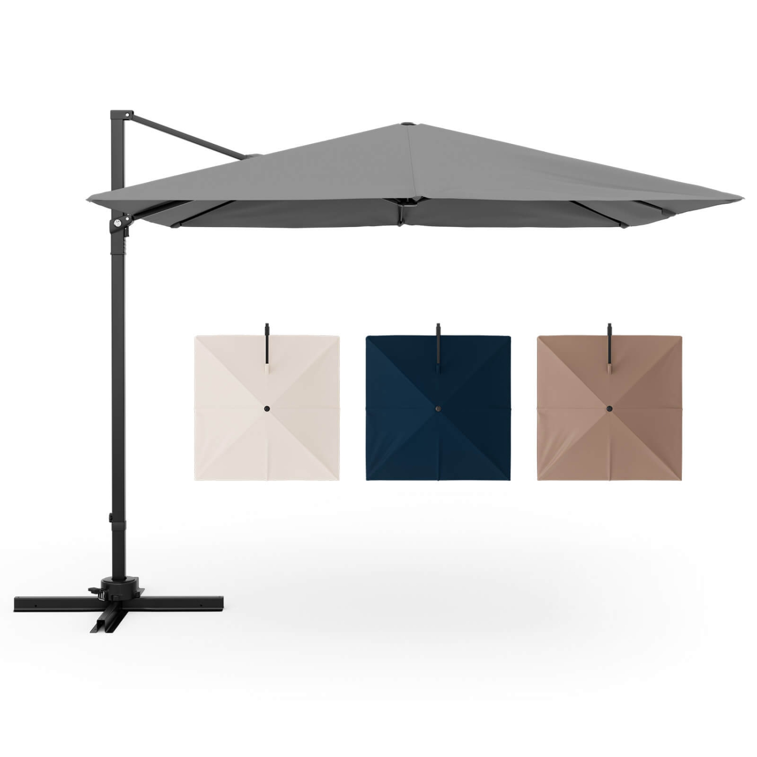 Parasol suspendu excentré carré à 9,5FT niveaux 2 pi 360° de Costway pour patio