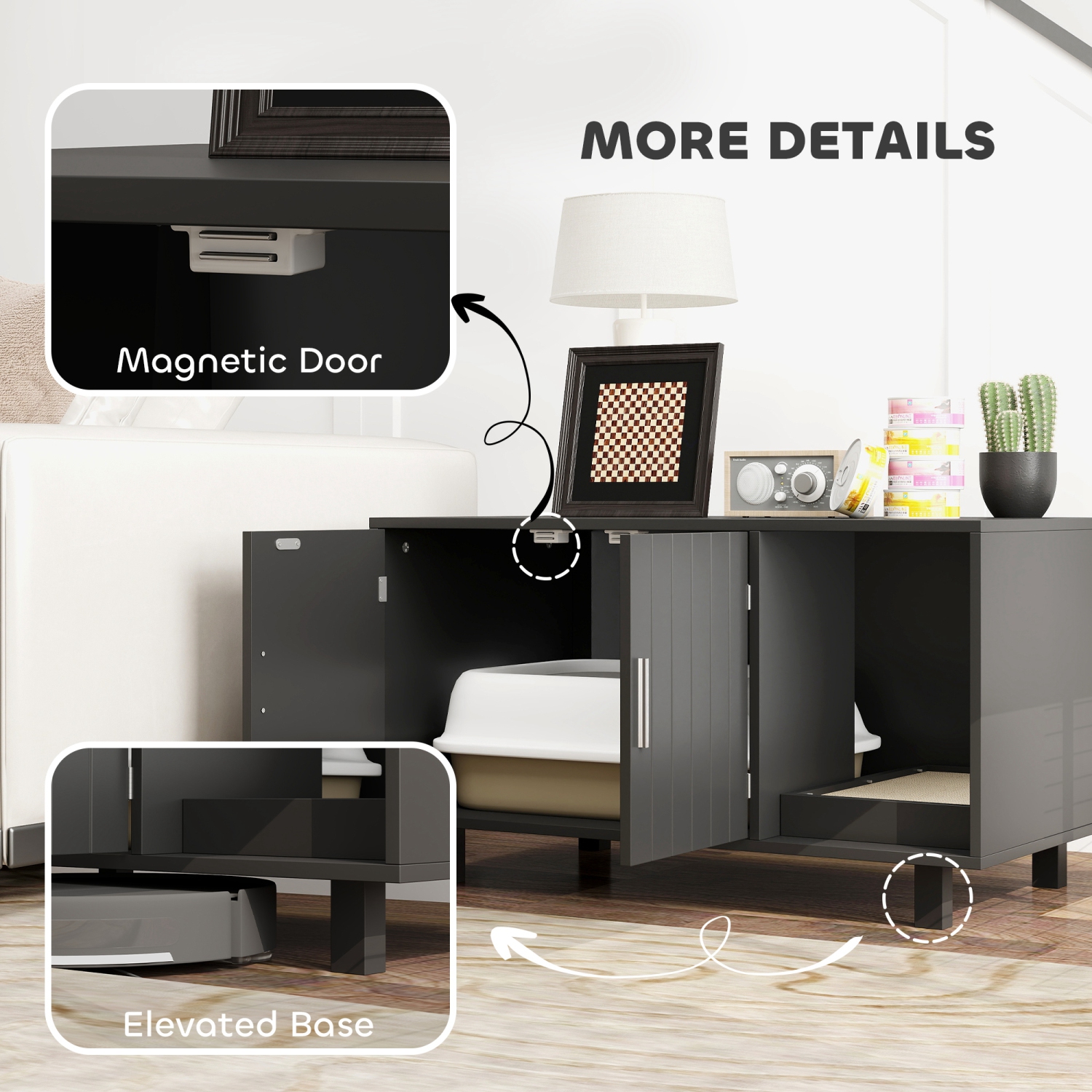 PawHut – Boîte de litière pour chats, meubles de boîte à litière cachée, toilettes de table d’extrémité de la maison pour chats avec tampon à