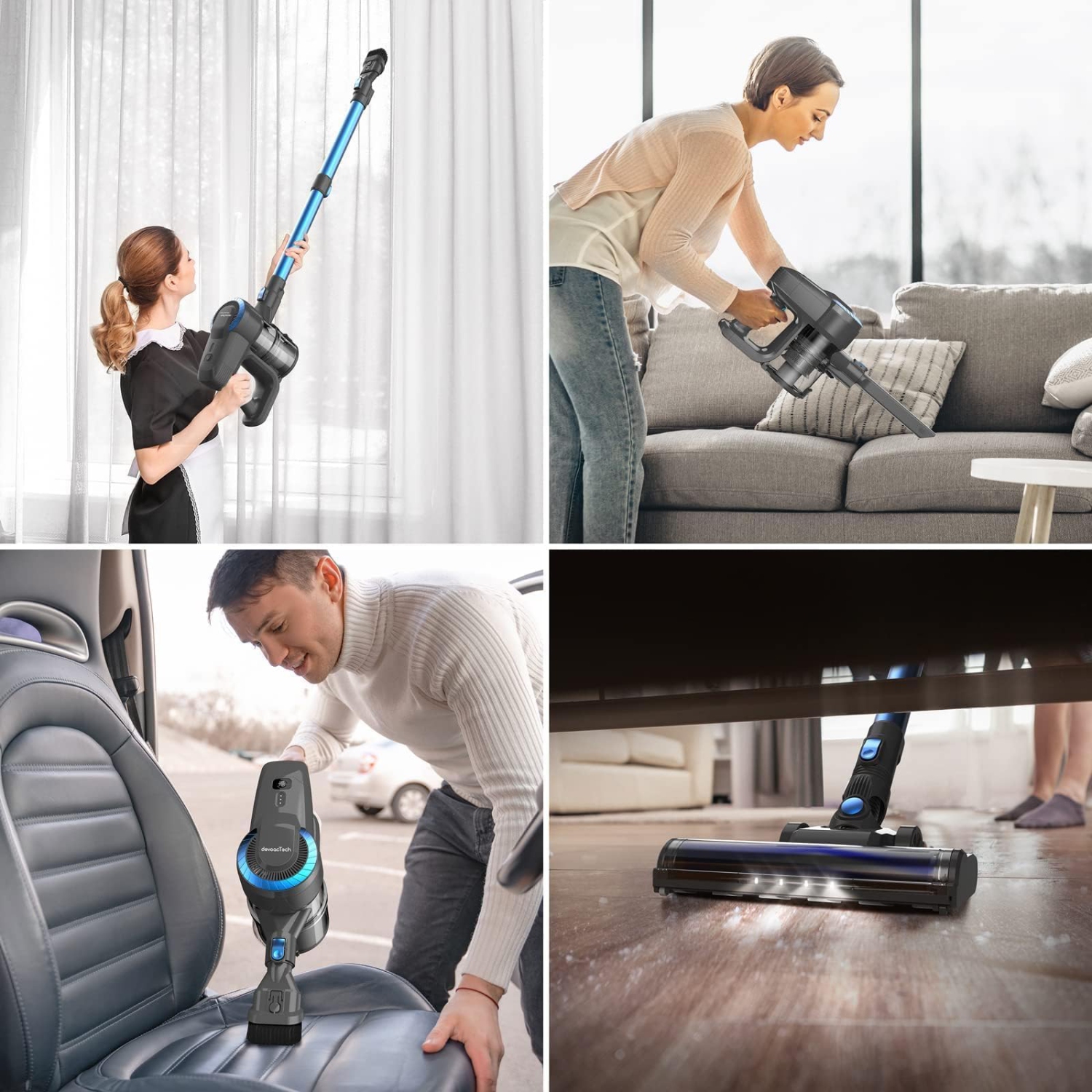 DEVOAC N300 Cordless Vacuum Cleaner, 6 in 1 Ultra-Lightweight Stick Vacuum, 2200mAh Battery Up to 40mins Runtime, Powerful Handheld Vacuum for Hard