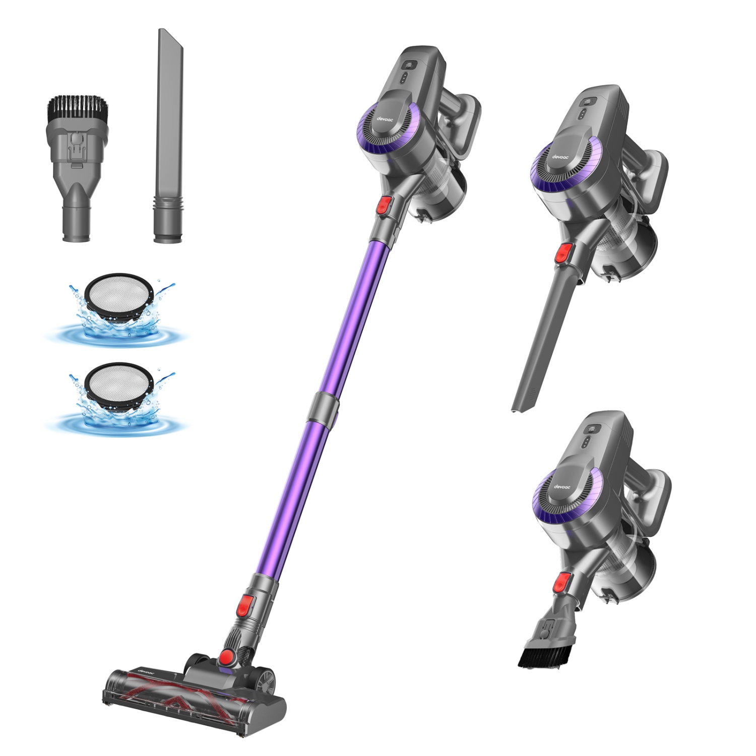 DEVOAC N300 Cordless Vacuum Cleaner, 6 in 1 Ultra-Lightweight Stick Vacuum, 2200mAh Battery Up to 40mins Runtime, 40Kpa Powerful Vacuum for Hard