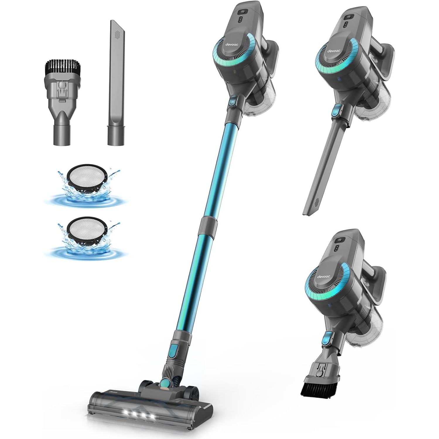 Aspirateur sans fil DEVOAC N300, aspirateur-balai ultraléger 6-en-1, batterie 2200&nbsp;mAh jusqu'à 40mins heures d'autonomie, puissant aspirateur à