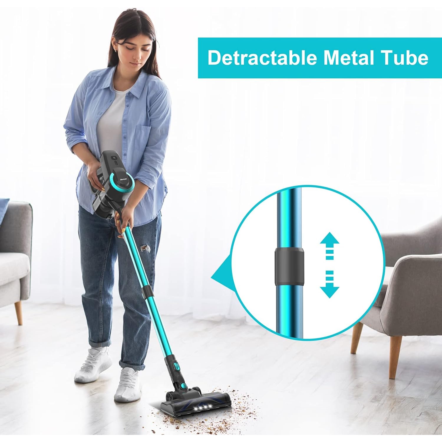 Aspirateur sans fil DEVOAC N300, aspirateur-balai ultraléger 6-en-1, batterie 2200&nbsp;mAh jusqu'à 40mins heures d'autonomie, puissant aspirateur à