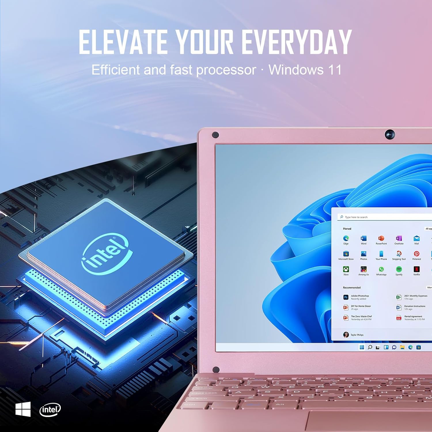 Windows 11 Laptop Mini 10in Quad Core Notebook 8GB+128GB W/Bluetooth WiFi Webcam HDMI for Kids and Adults